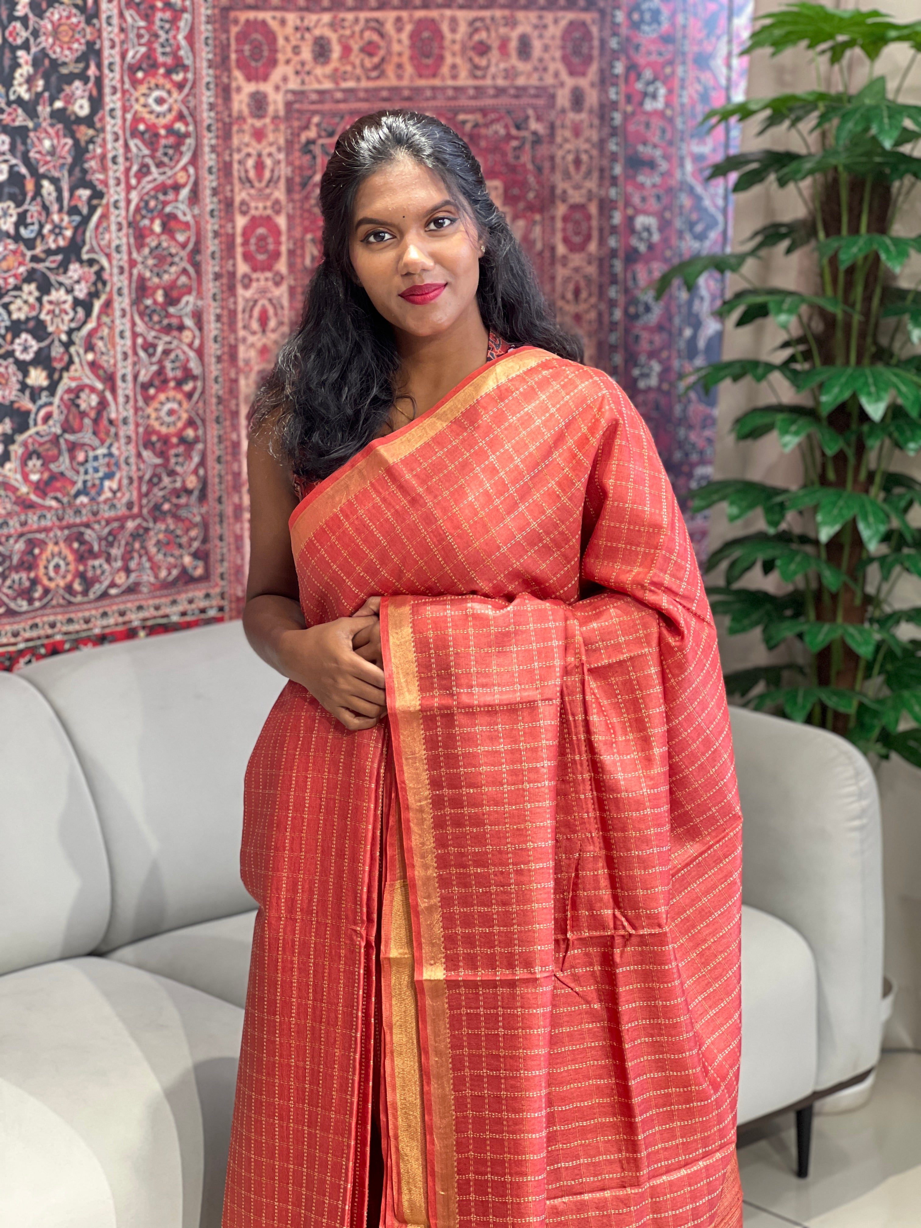 Zari Woven Kattam Patterned Tussar Saree | HS1258