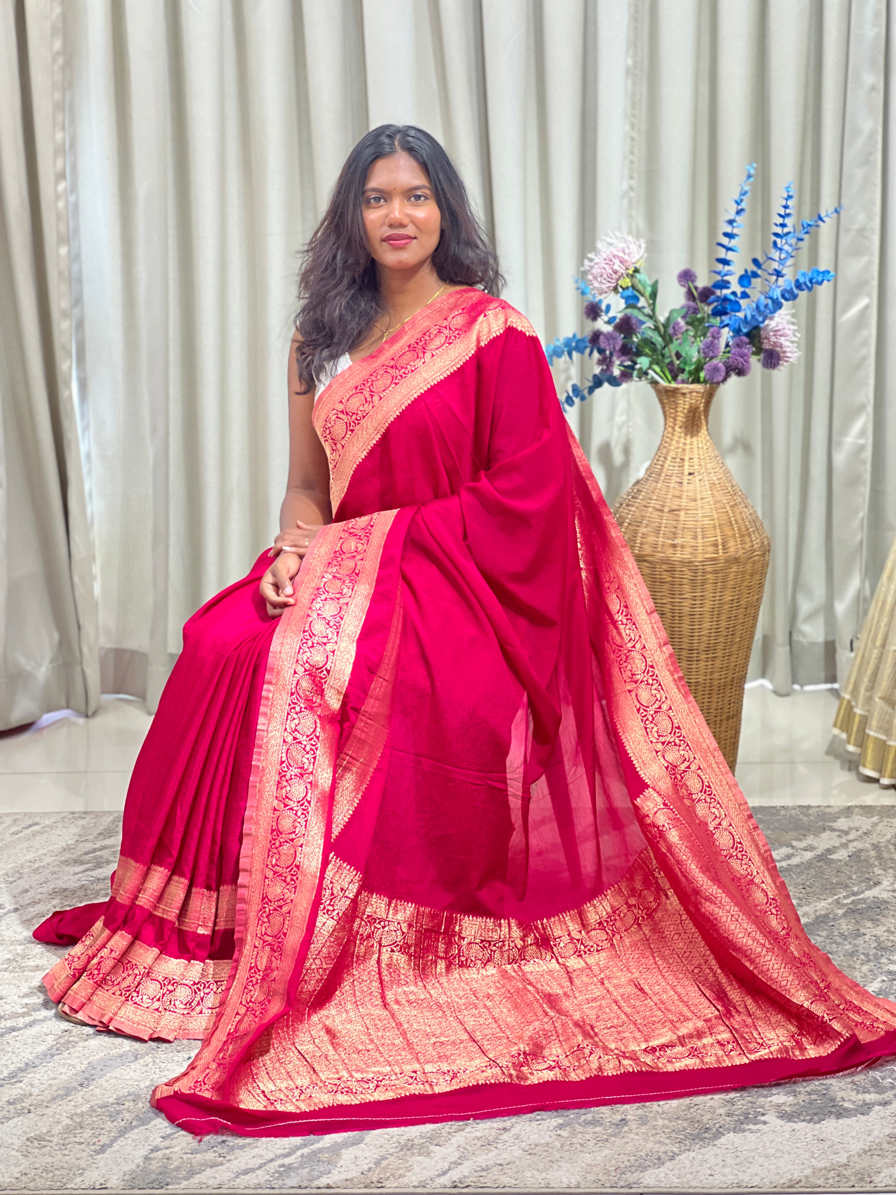 Antique Gold Zari Worked Crushed Chinon Sarees | RS122
