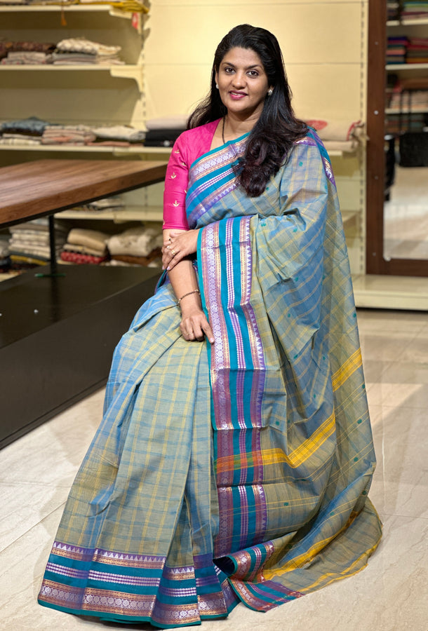 Kanchi Cotton Sarees With Check Weave Patterns | VR136