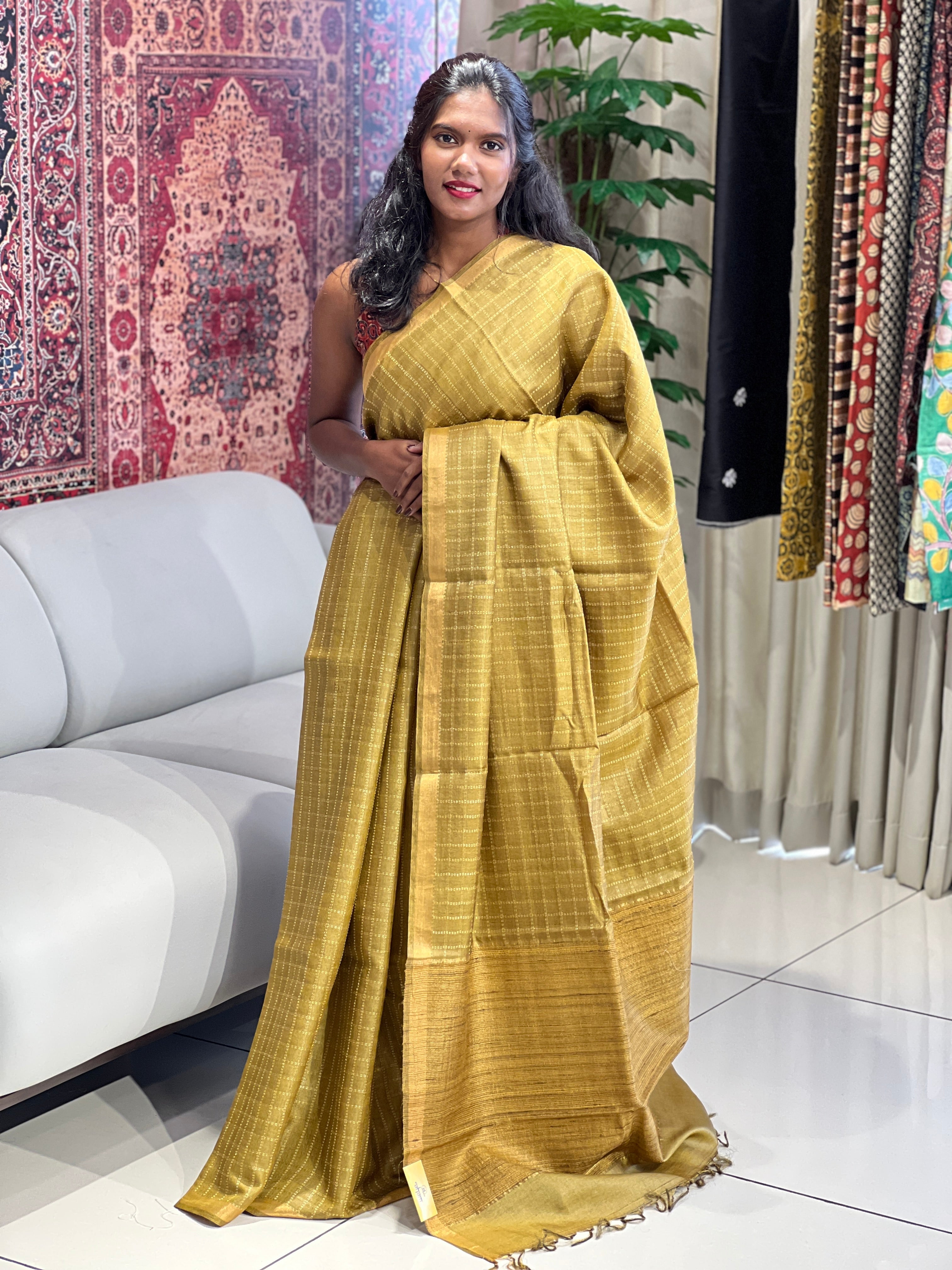 Zari Woven Kattam Patterned Tussar Saree | HS1260