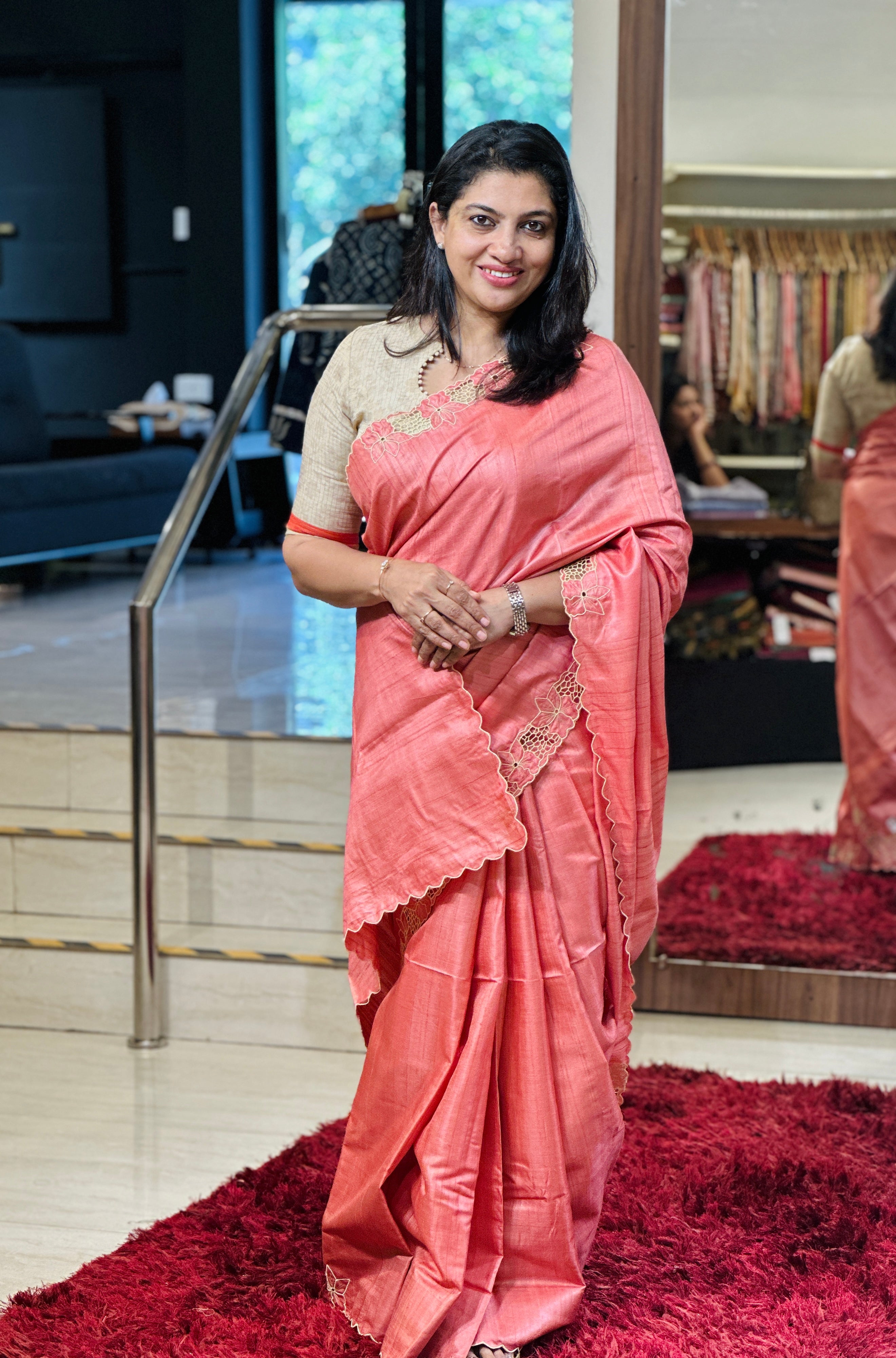 Floral Twine Cut Work Placement Embroidered Desi Tussar Saree | TC446