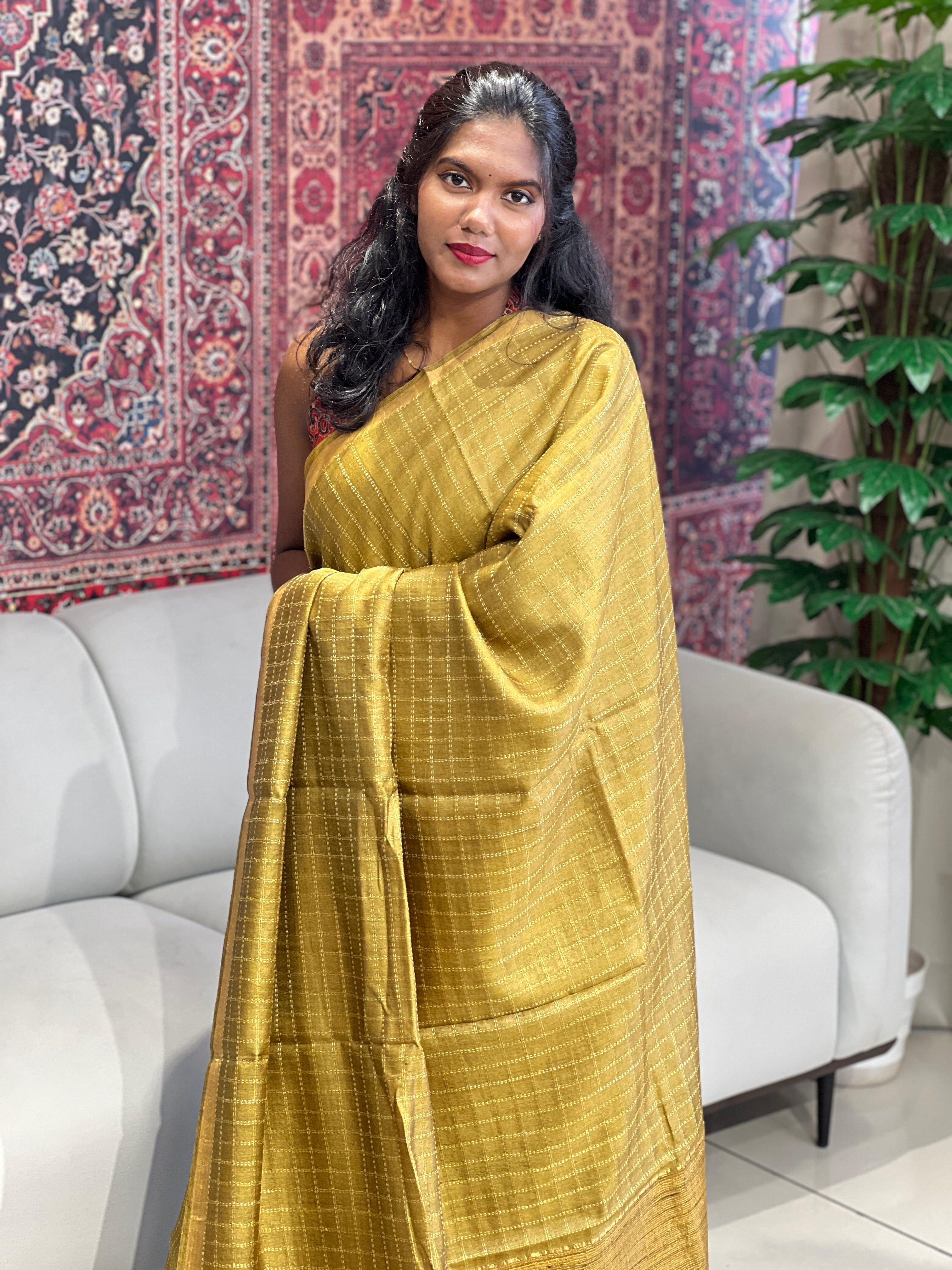 Zari Woven Kattam Patterned Tussar Saree | HS1260