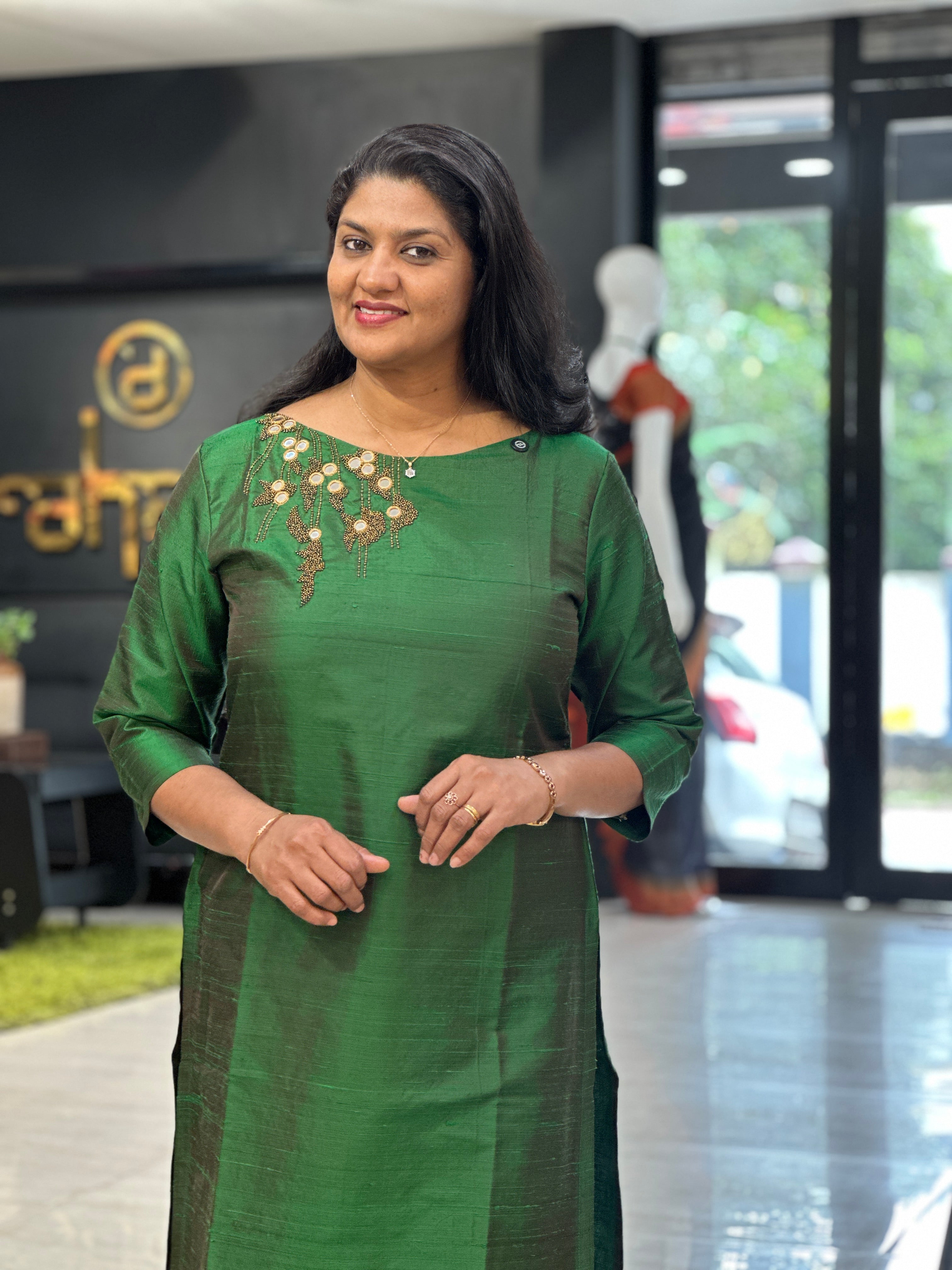 Mirror & Beads Detailed Raw Silk Kurta Material | DN188