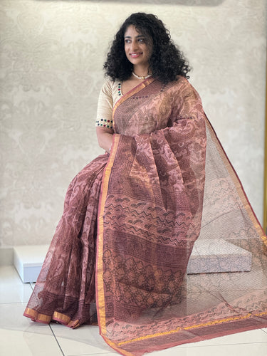 Block Printed Kota Doriya Saree | JKL289