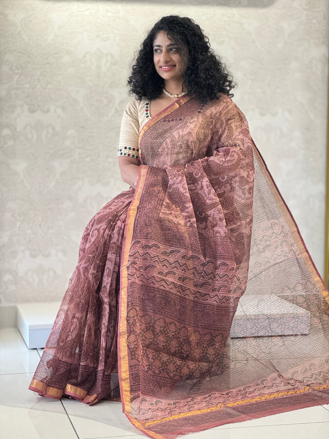 Block Printed Kota Doriya Saree | JKL289