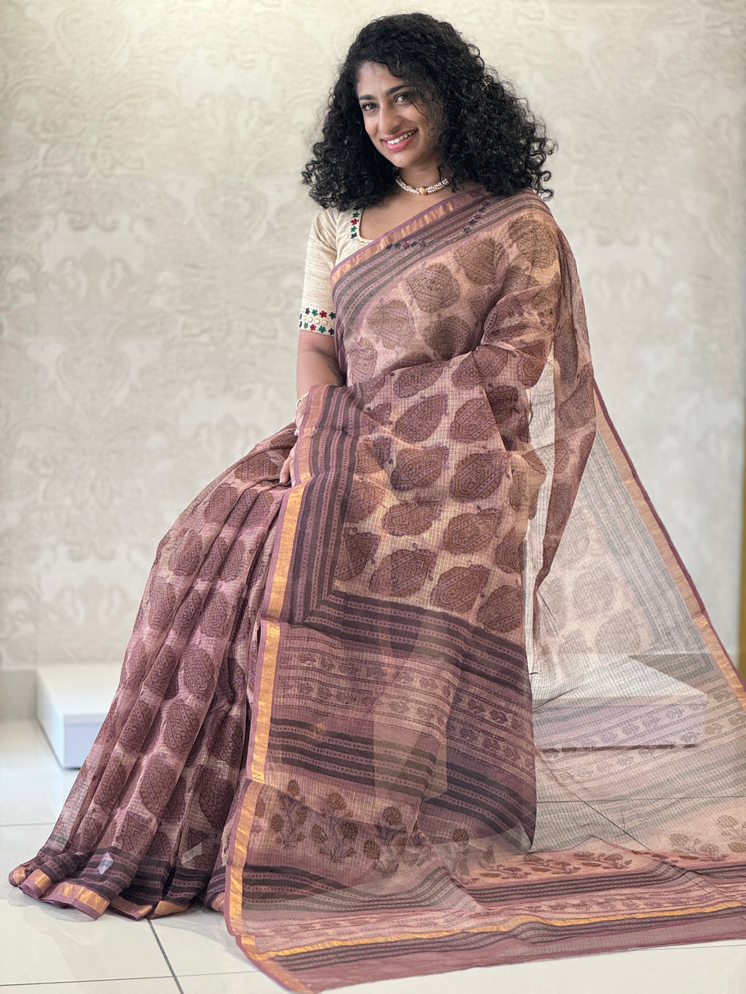 Block Printed Kota Doriya Saree | JKL286