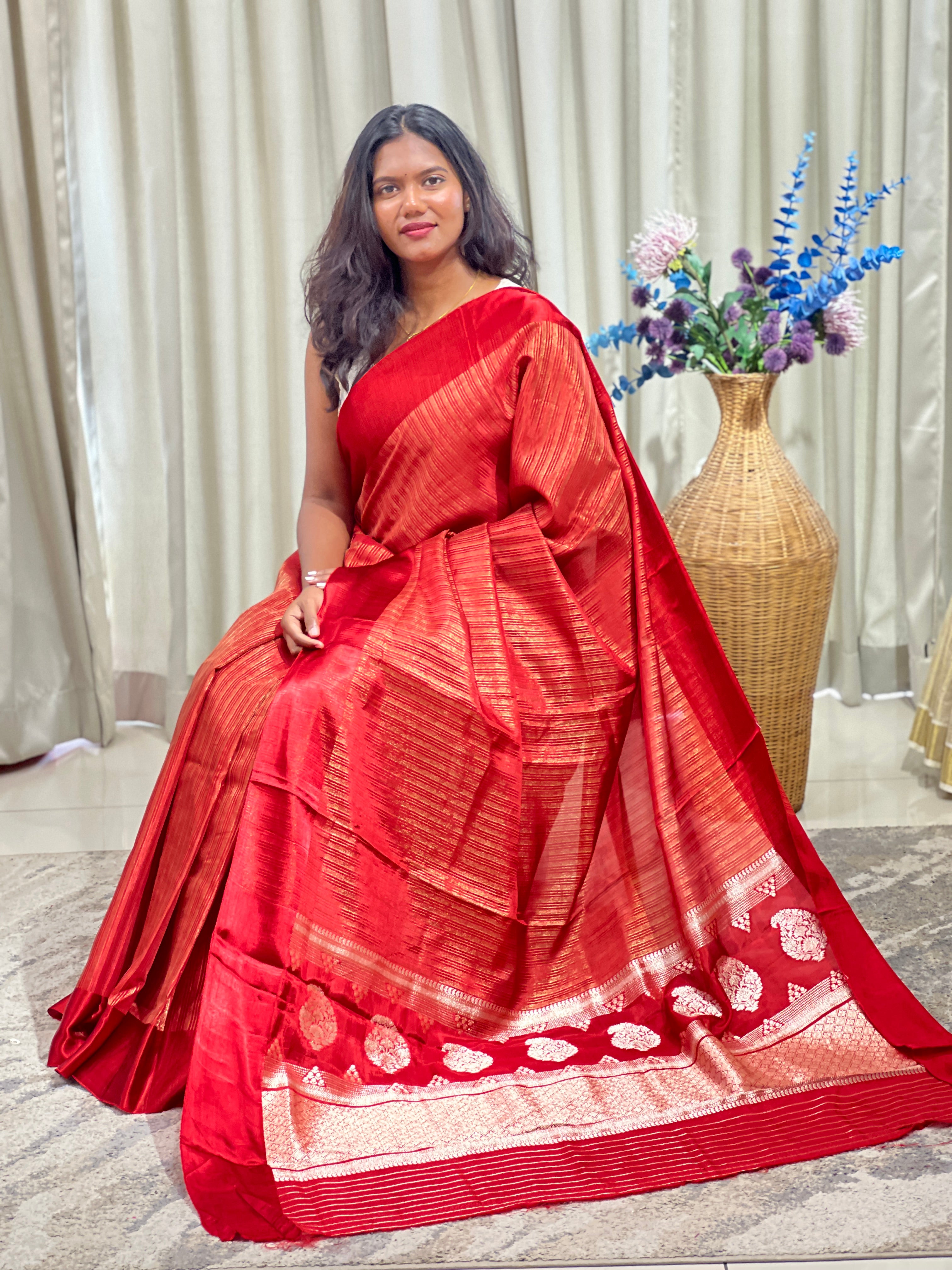 Stripe Woven Pattern Organza Saree | GA155