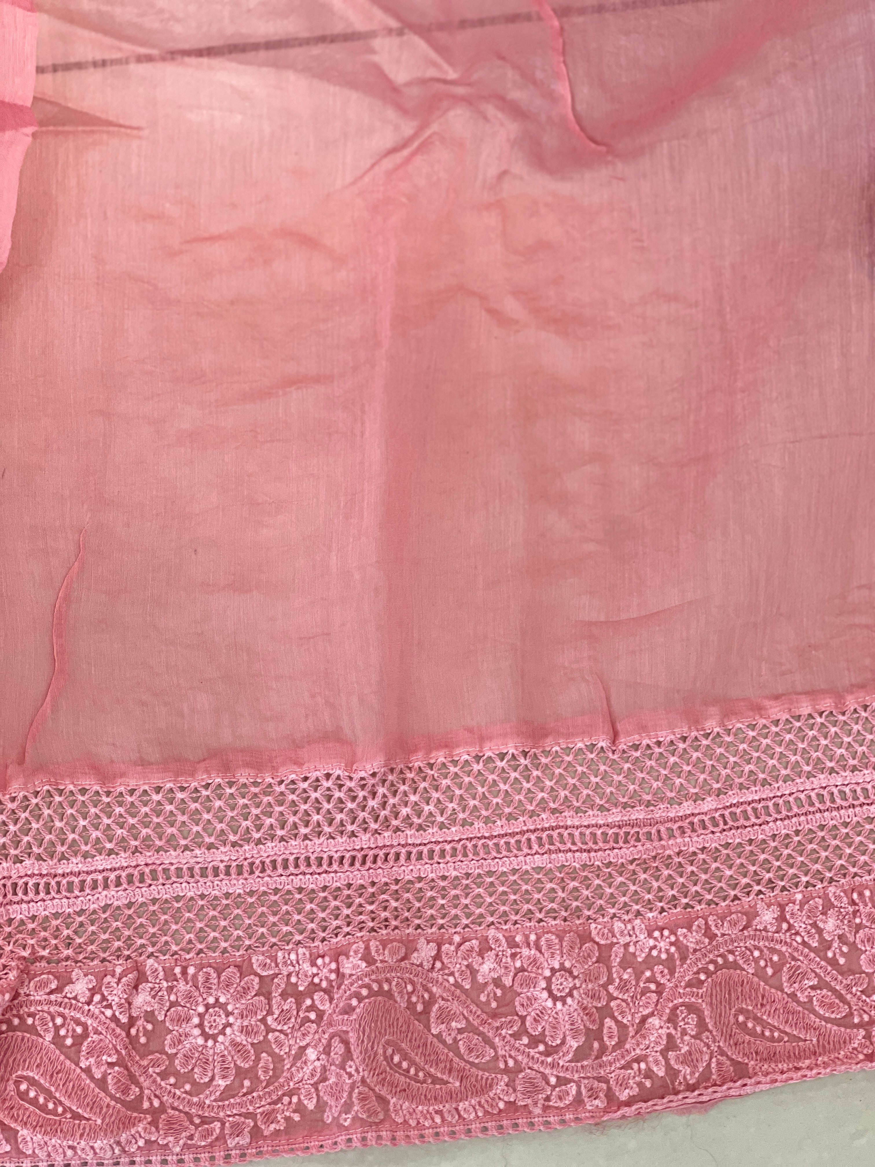 Lucknowi Inspired Embroidery Detailed Mul Cotton Saree | MM439