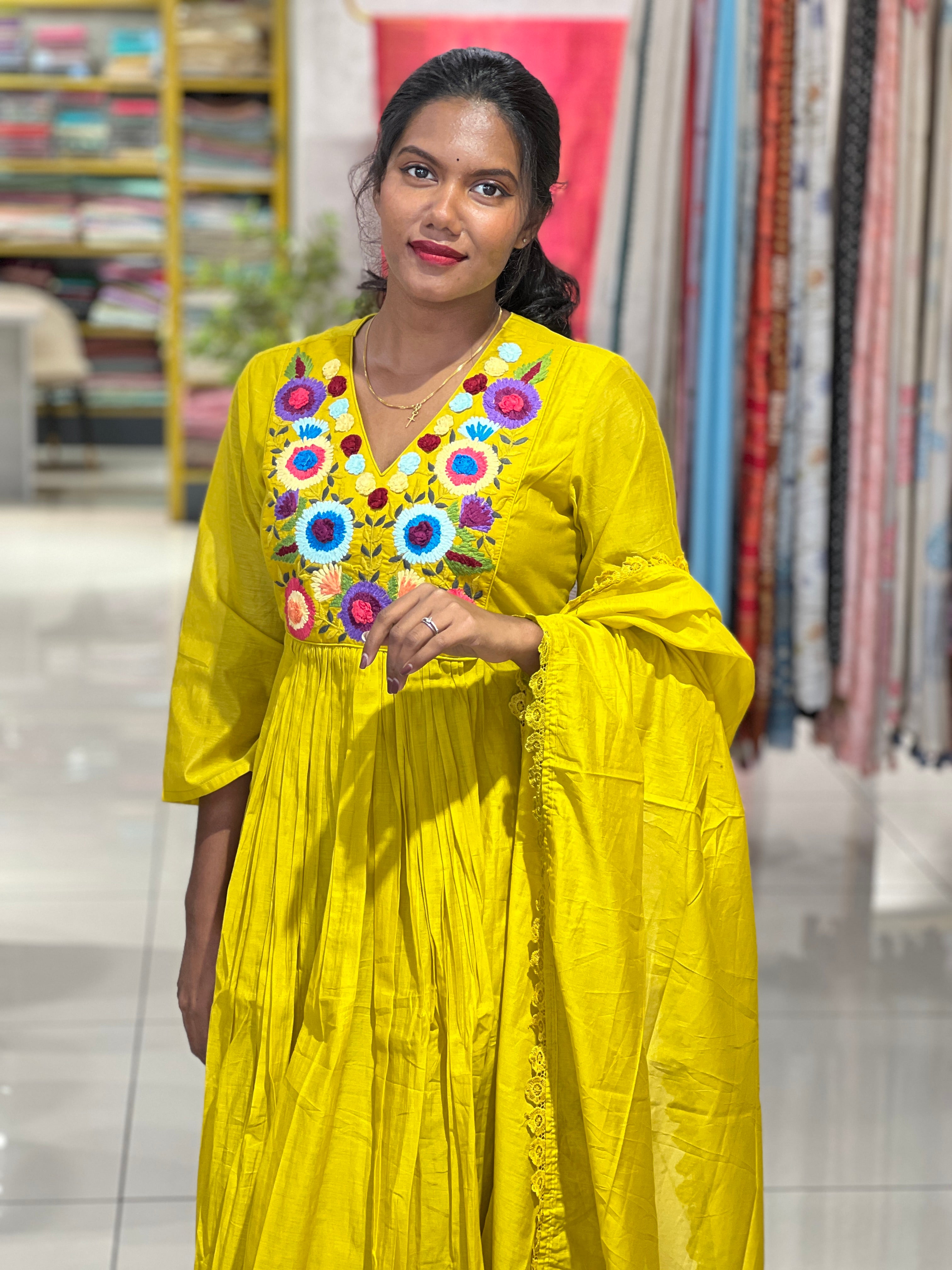 Multi Colour Floral Embroidery Pure Chanderi Kurta Set | PGI289