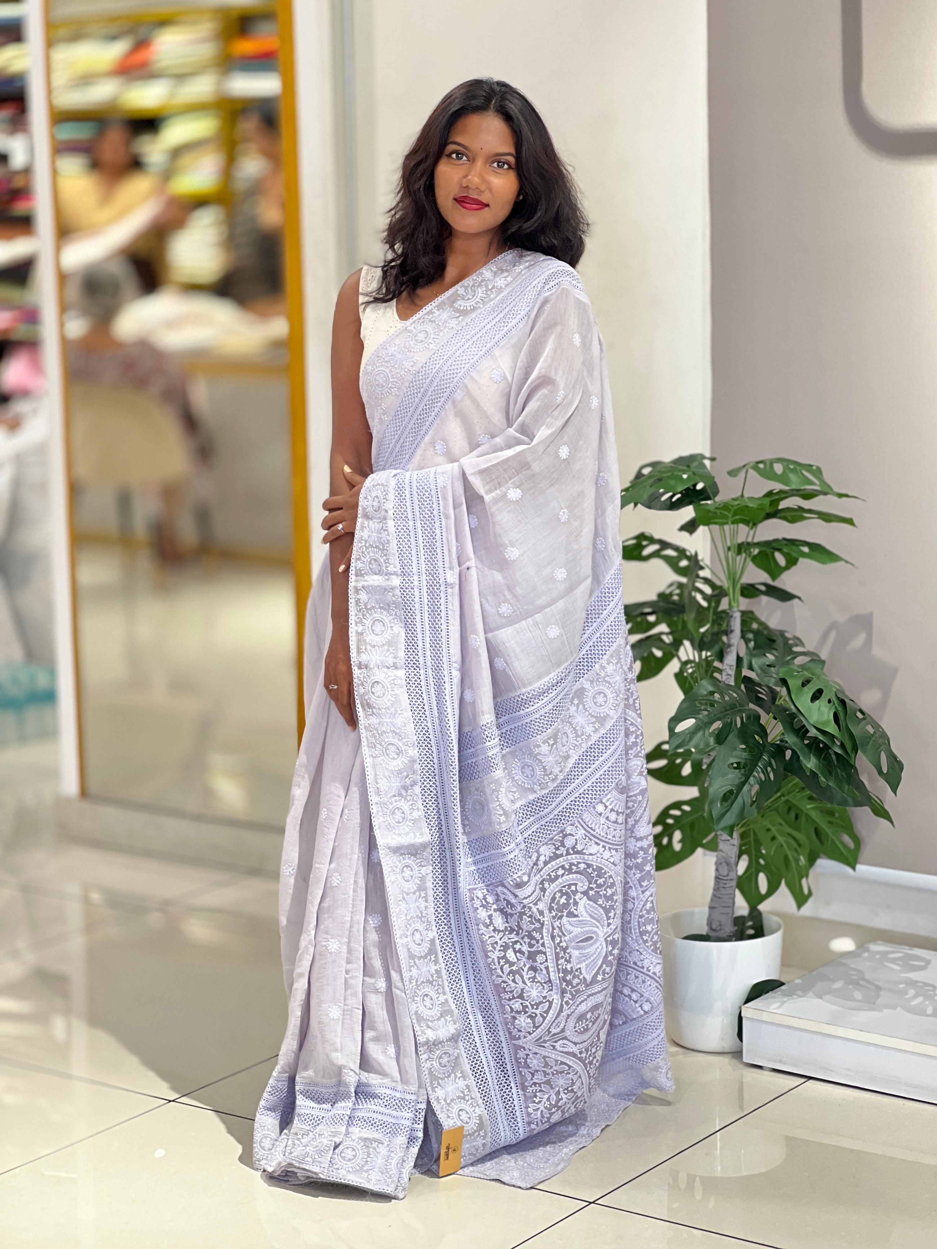 Chikankari Embroidery Detailed Mul Chanderi Saree | MM428