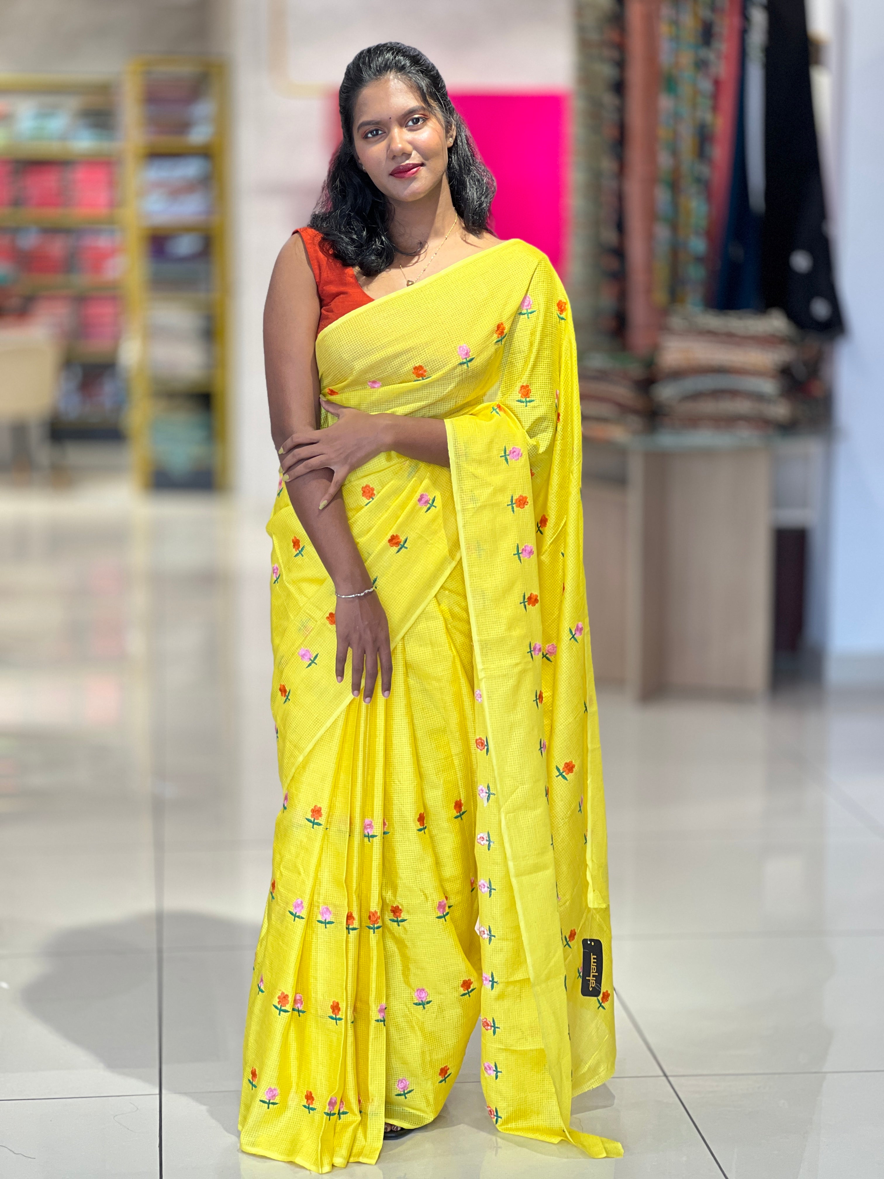 Machine Embroidered Bahgalpuri Check Silk Saree | NHH142