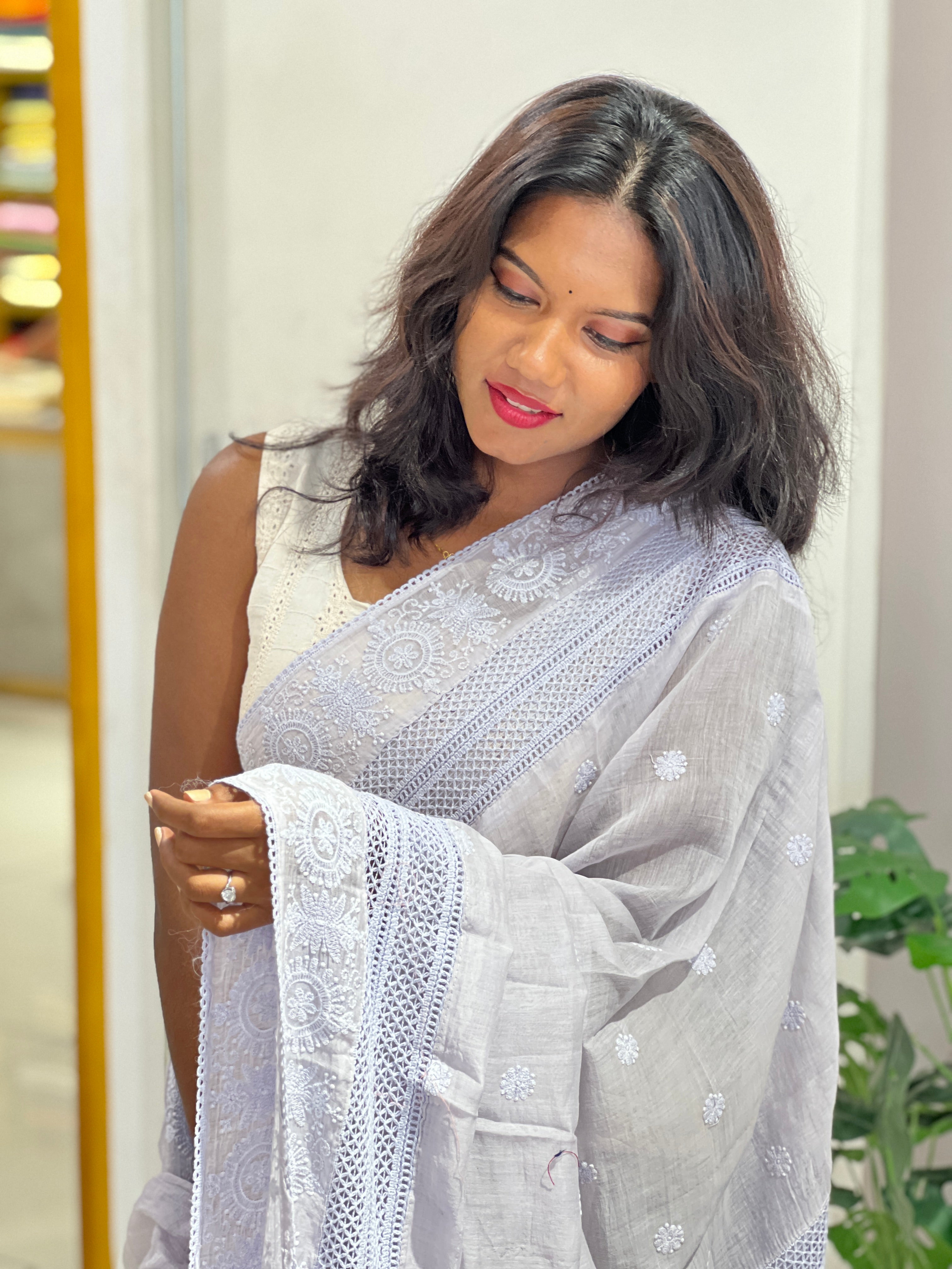 Chikankari Embroidery Detailed Mul Chanderi Saree | MM428