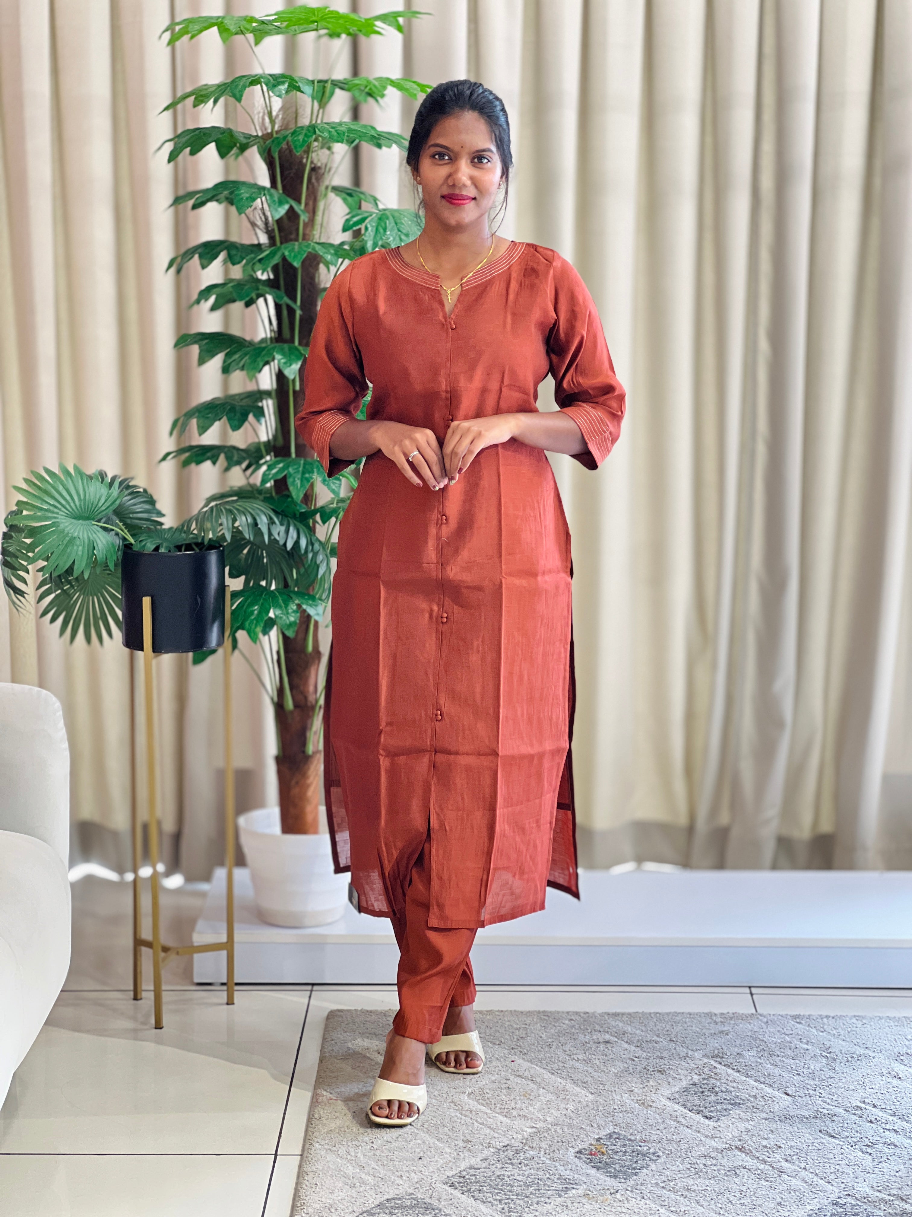 Mul Chanderi Co-ord Set With Weave Pattern | MSN262