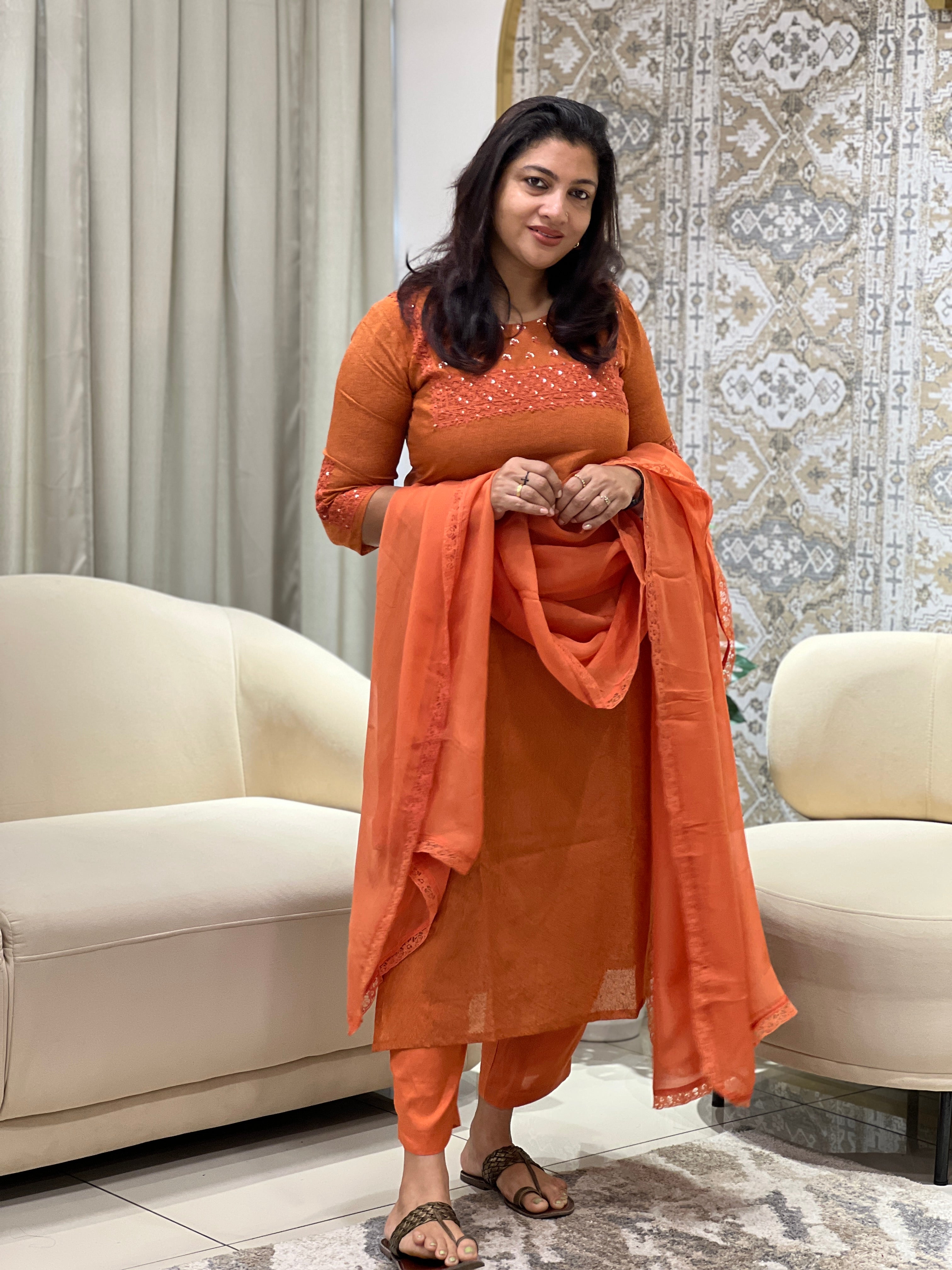 Chikankari Silk Organza Stitched Salwar Set | PHU111