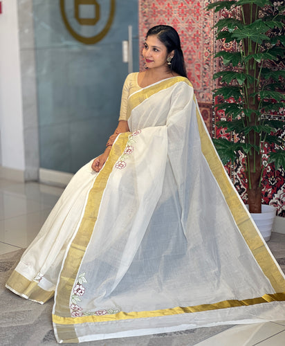 Twine Cutwork Kerala Cotton Saree (Without Blouse) | TC330