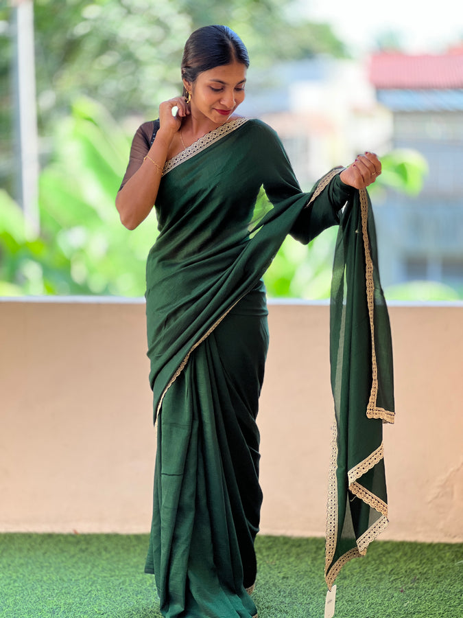 Embroidery Border Pattern Vichitra Silk Saree | RP488