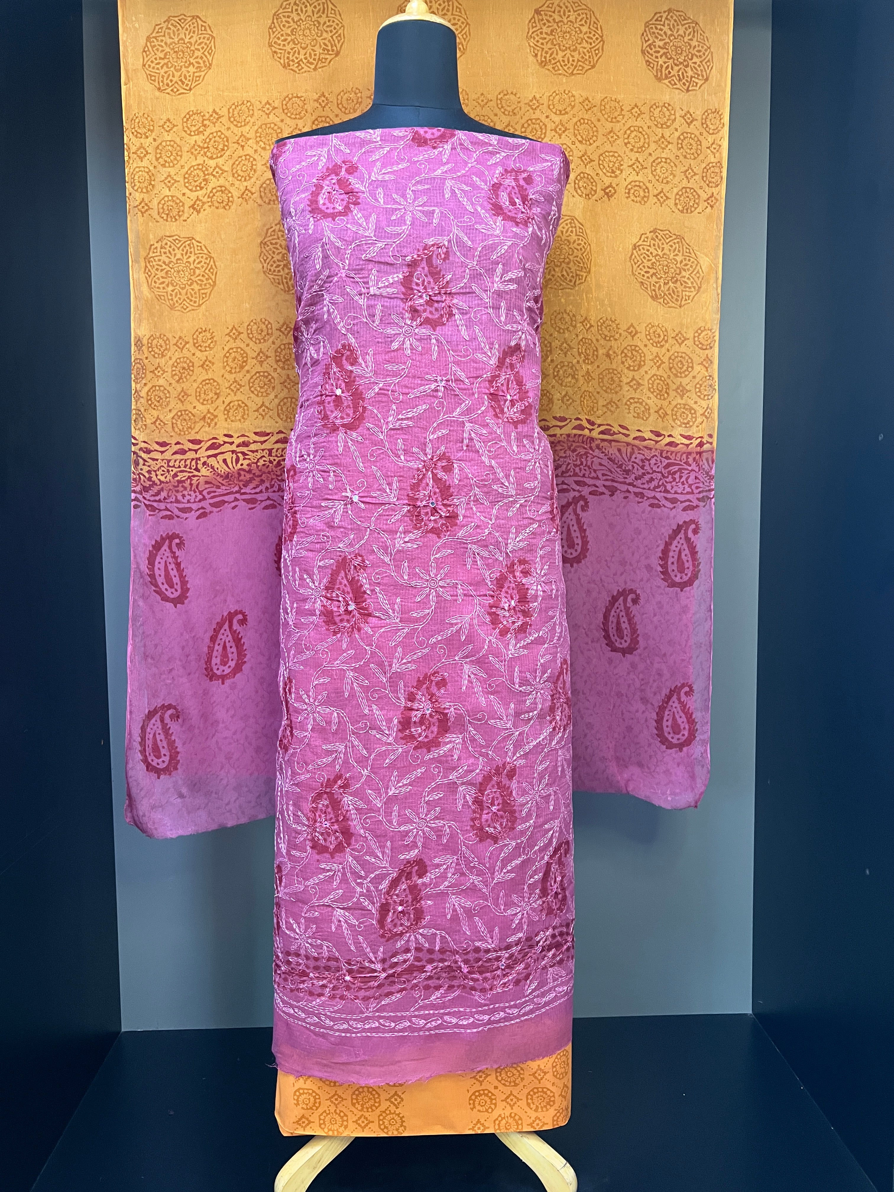Tepchi Embroidery With Block Print Detailed Kota Salwar Set | SF1070