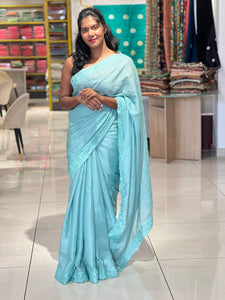 Floral Machine Embroidered Crepe Sarees | SBP259