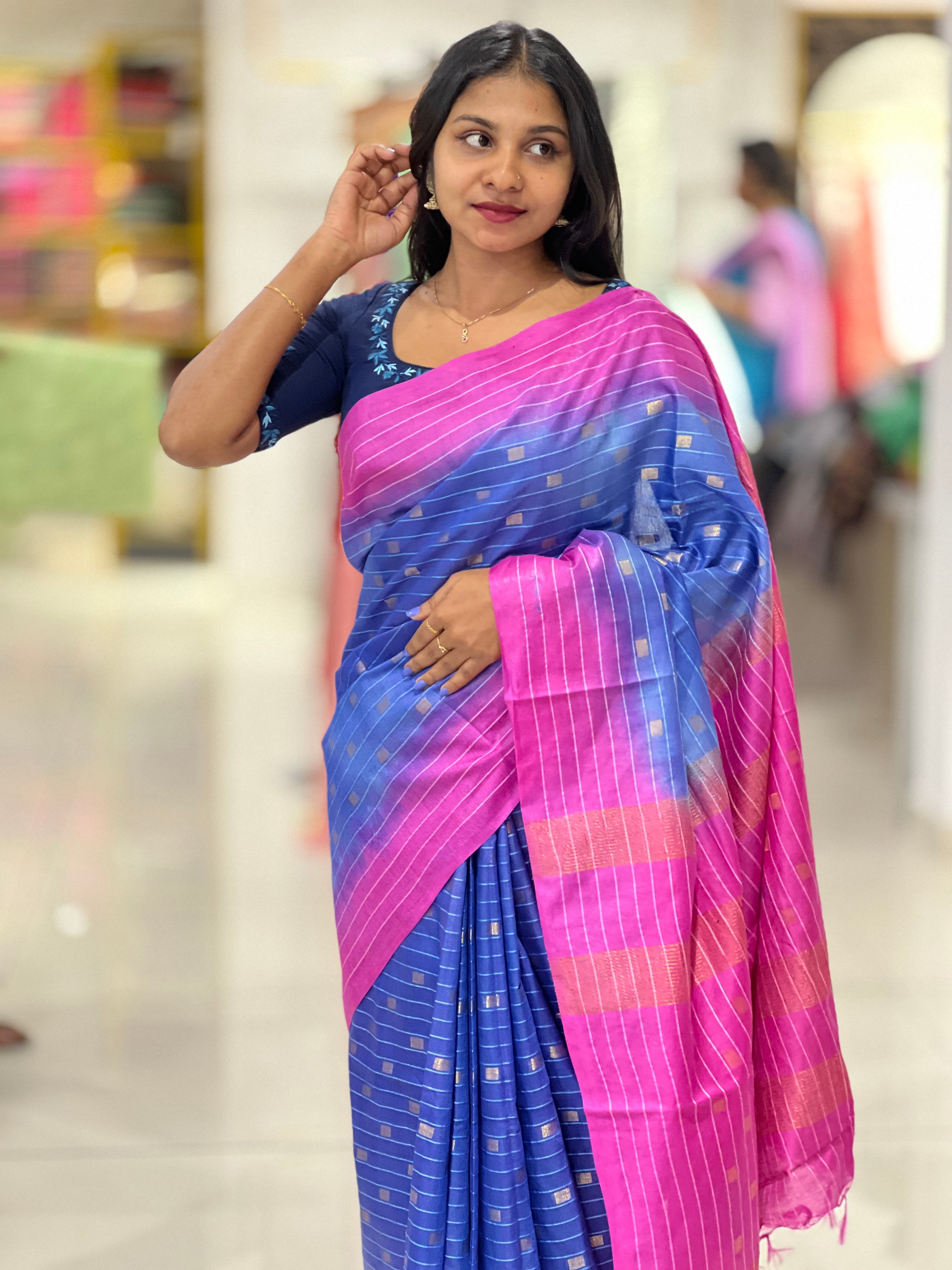 Stripe Pattern With Buta Detailed Bhagalpuri Saree | NHH400
