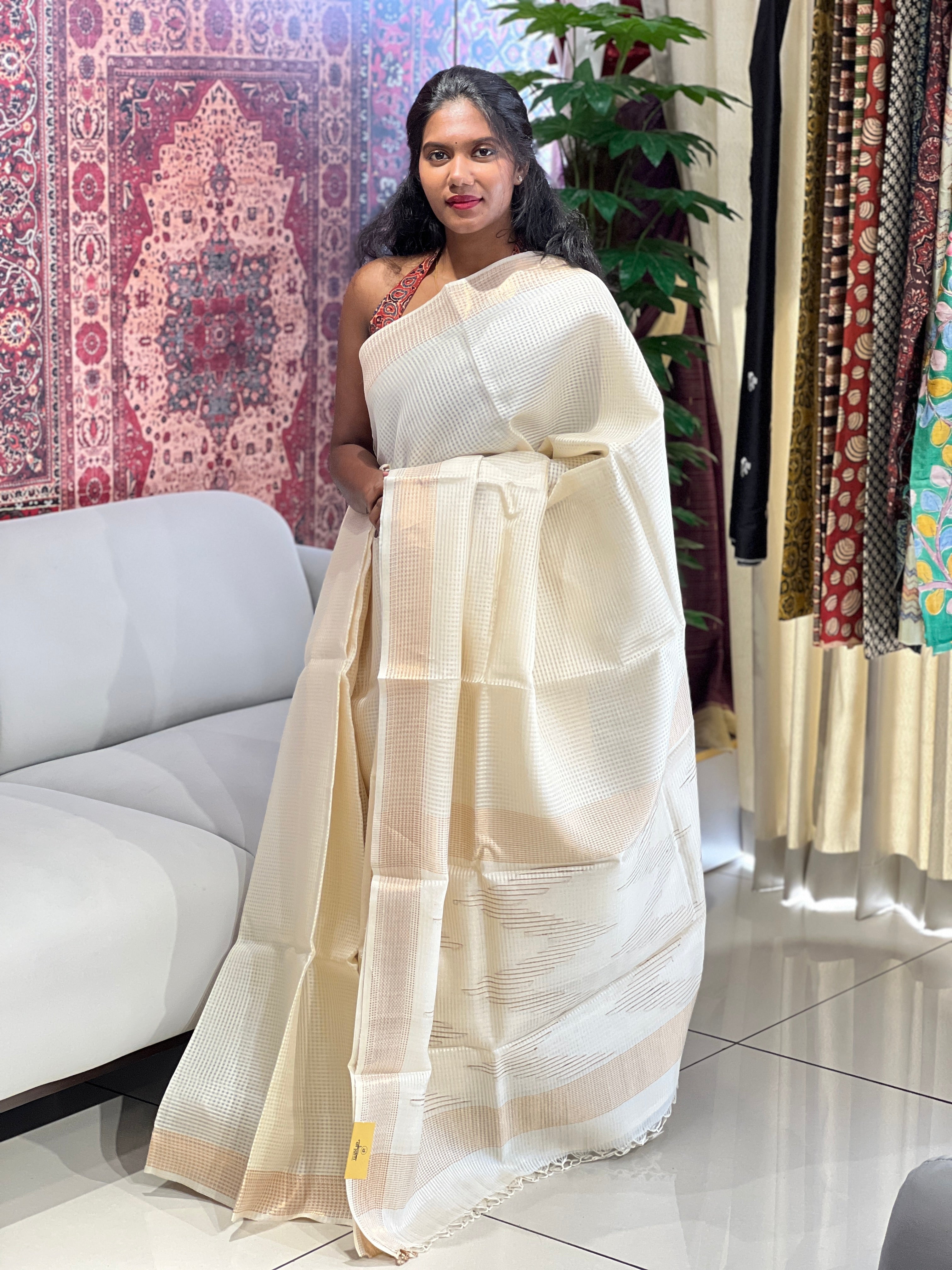 Kota Patterned Tussar Silk Saree | HS1257