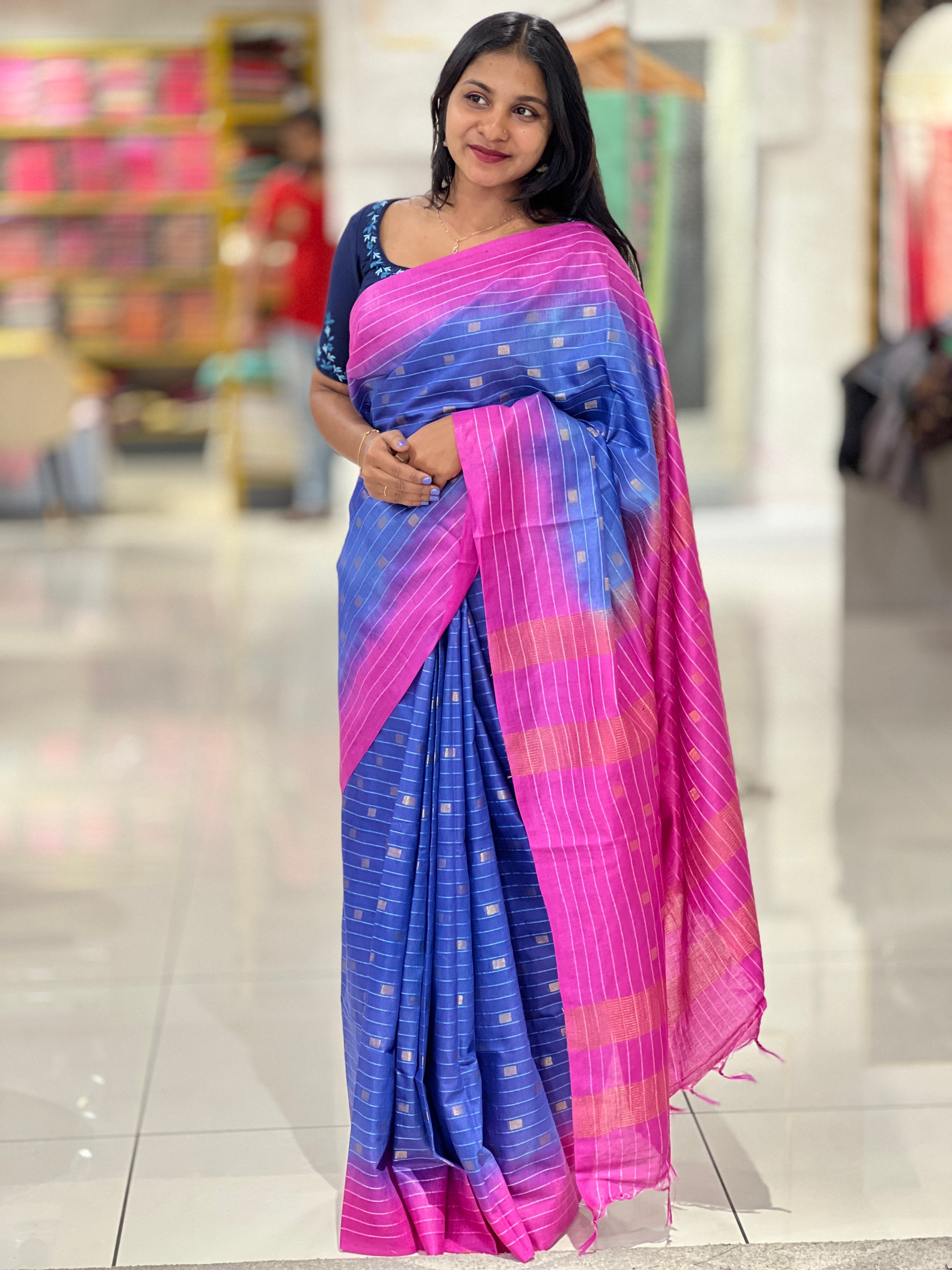 Stripe Pattern With Buta Detailed Bhagalpuri Saree | NHH400