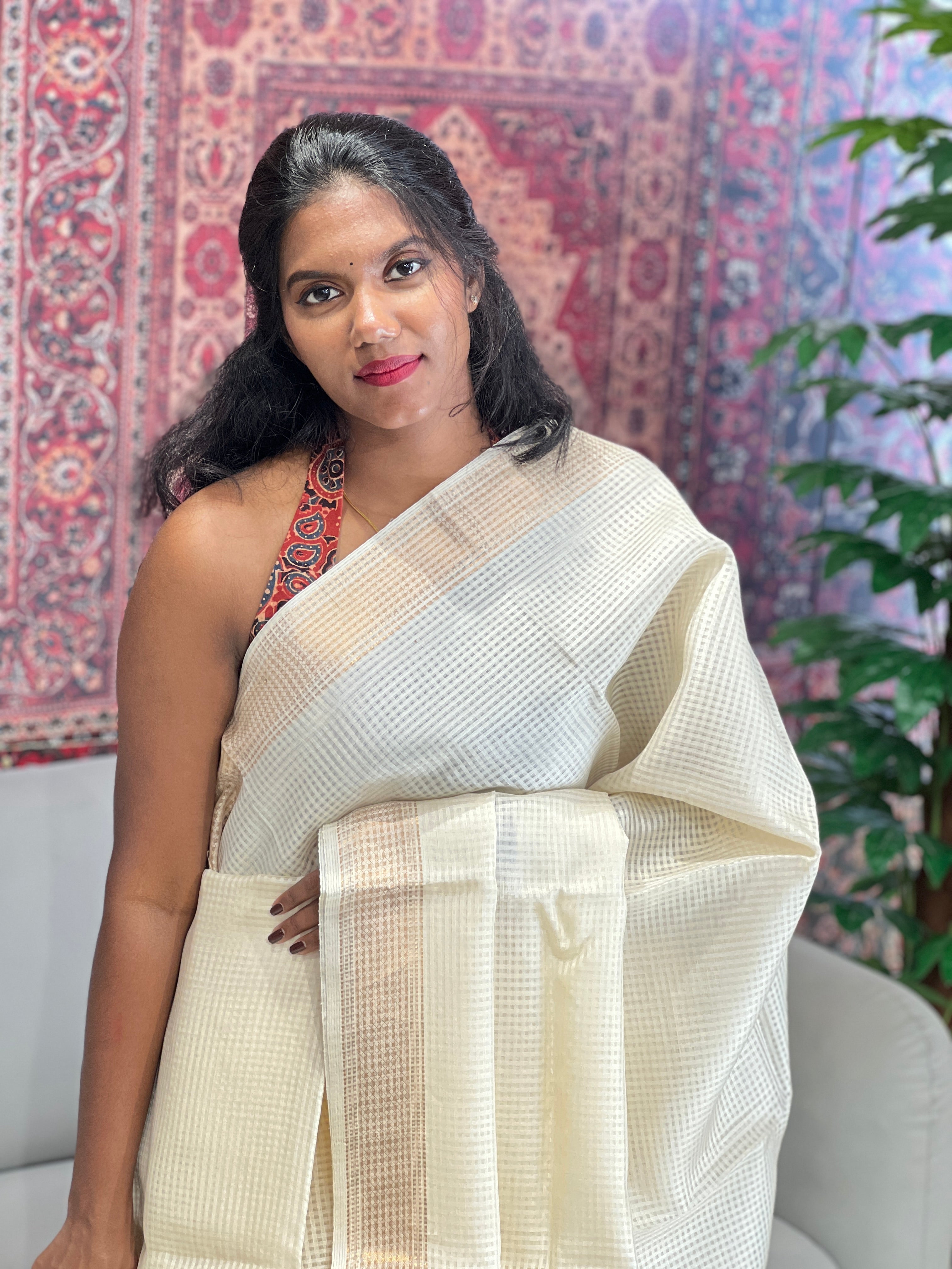 Kota Patterned Tussar Silk Saree | HS1257