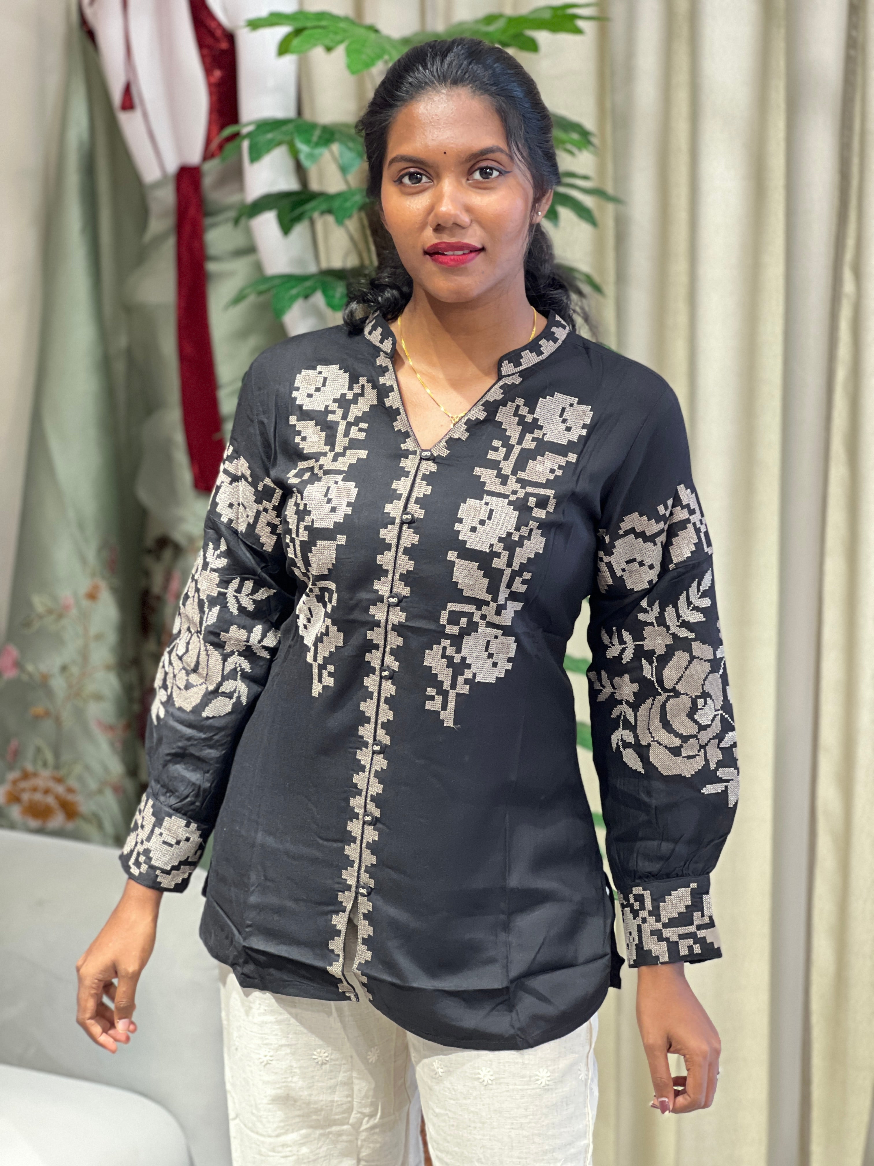 Floral Cross Stitch Embroidery Rayon Kurta | PGI313