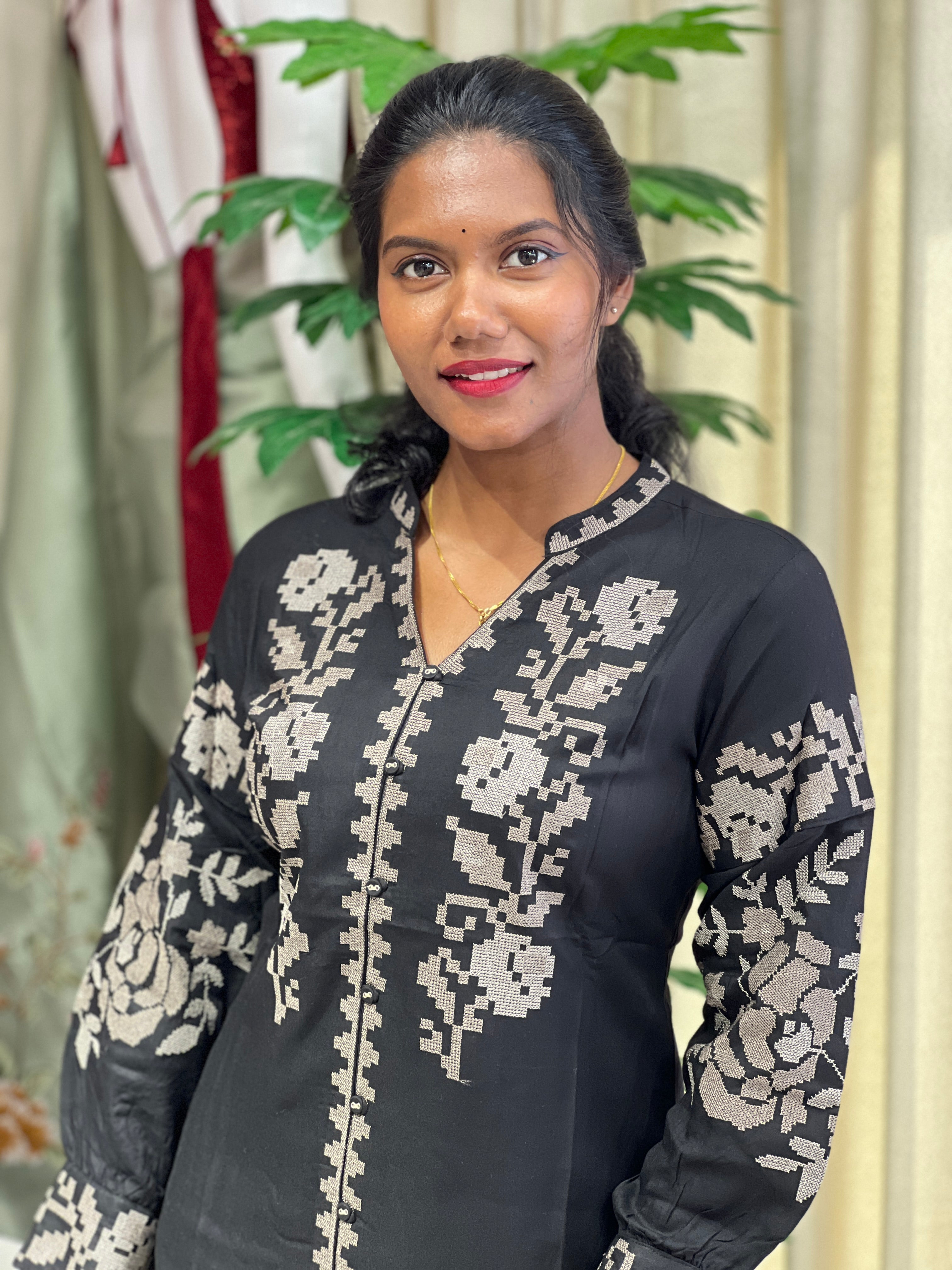 Floral Cross Stitch Embroidery Rayon Kurta | PGI313