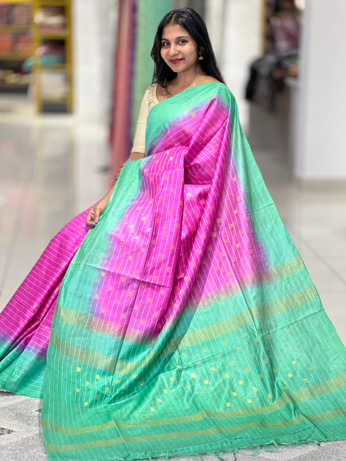 Stripe Pattern With Buta Detailed Bhagalpuri Saree | NHH401