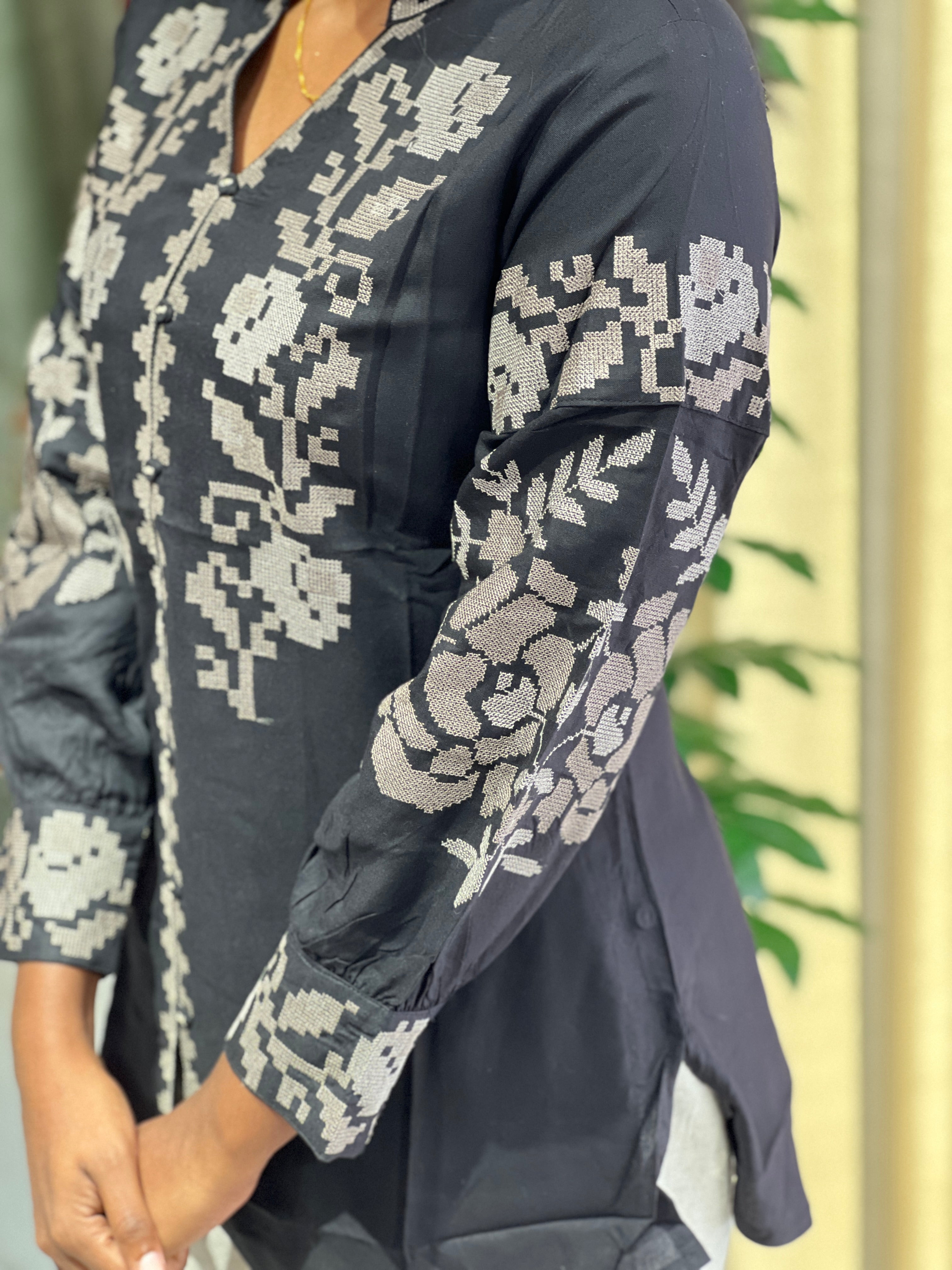 Floral Cross Stitch Embroidery Rayon Kurta | PGI313