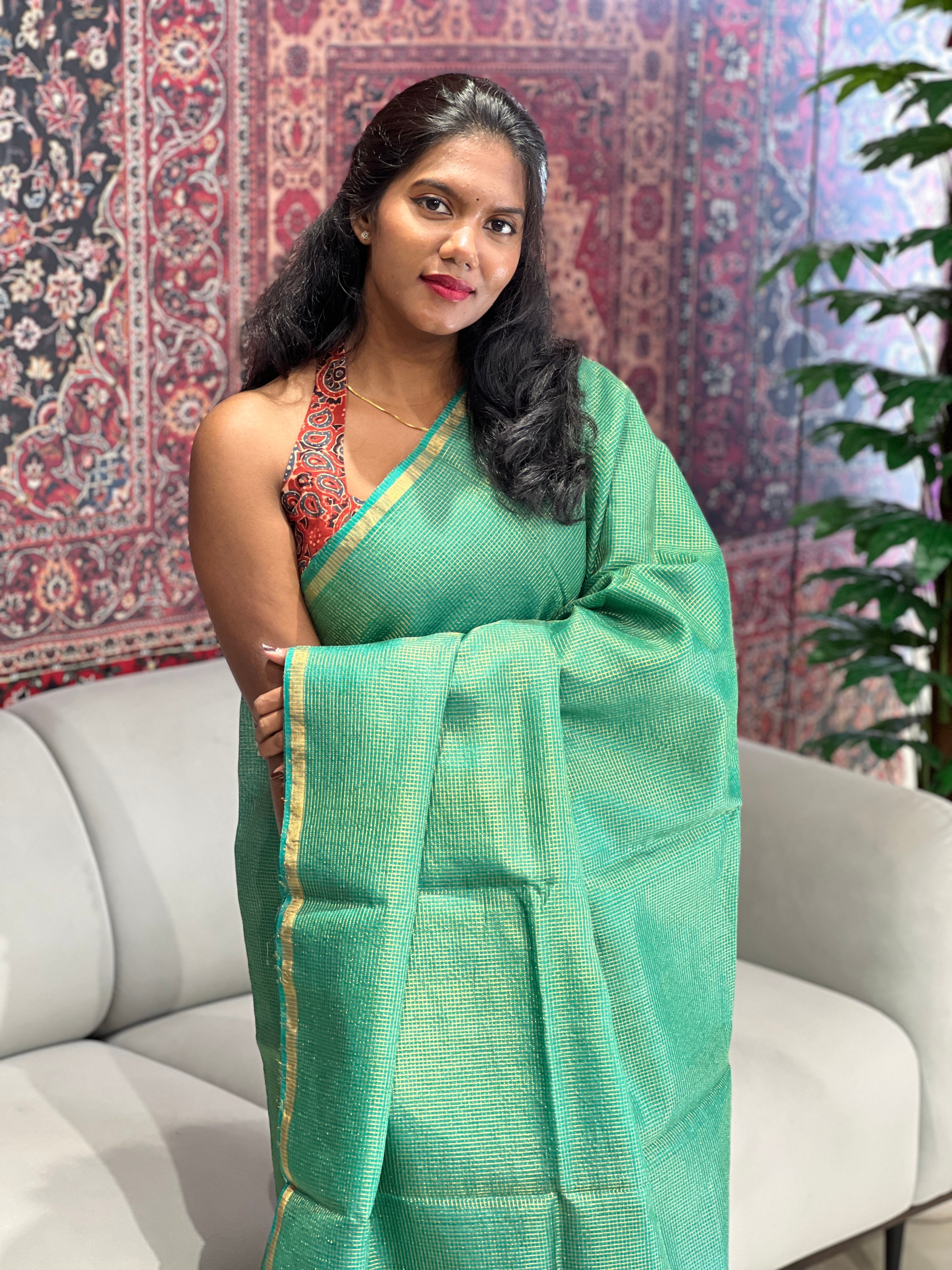 Zari Check Pattern With Tie & Dye Detailed Tussar Saree | HS1269