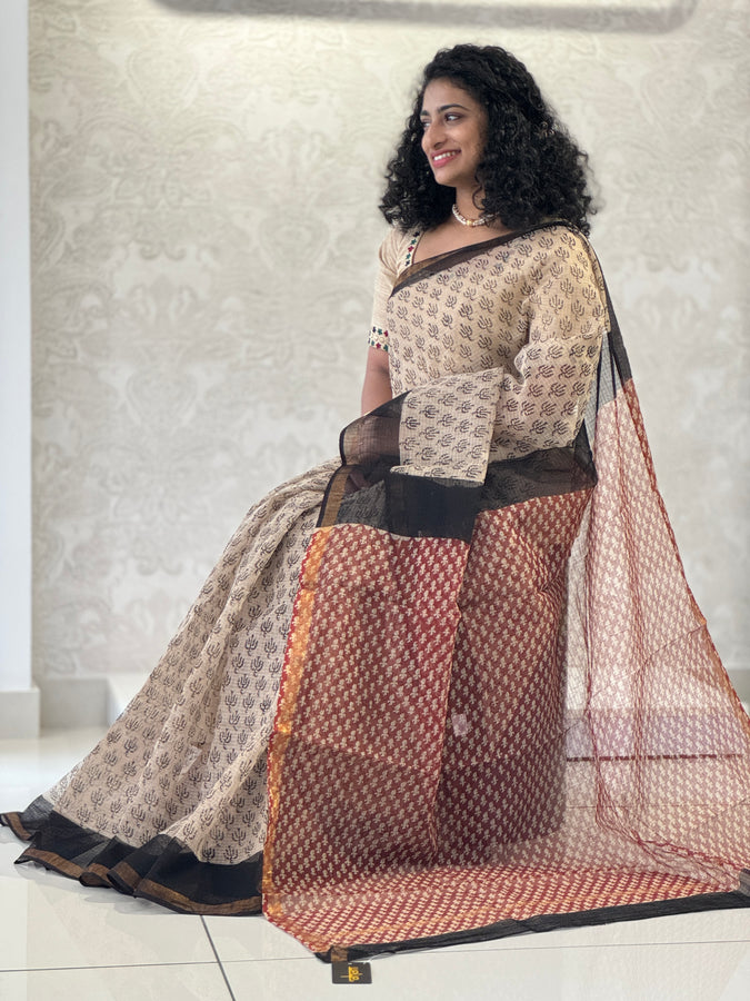 Block Printed Check Kota Saree | VFC468