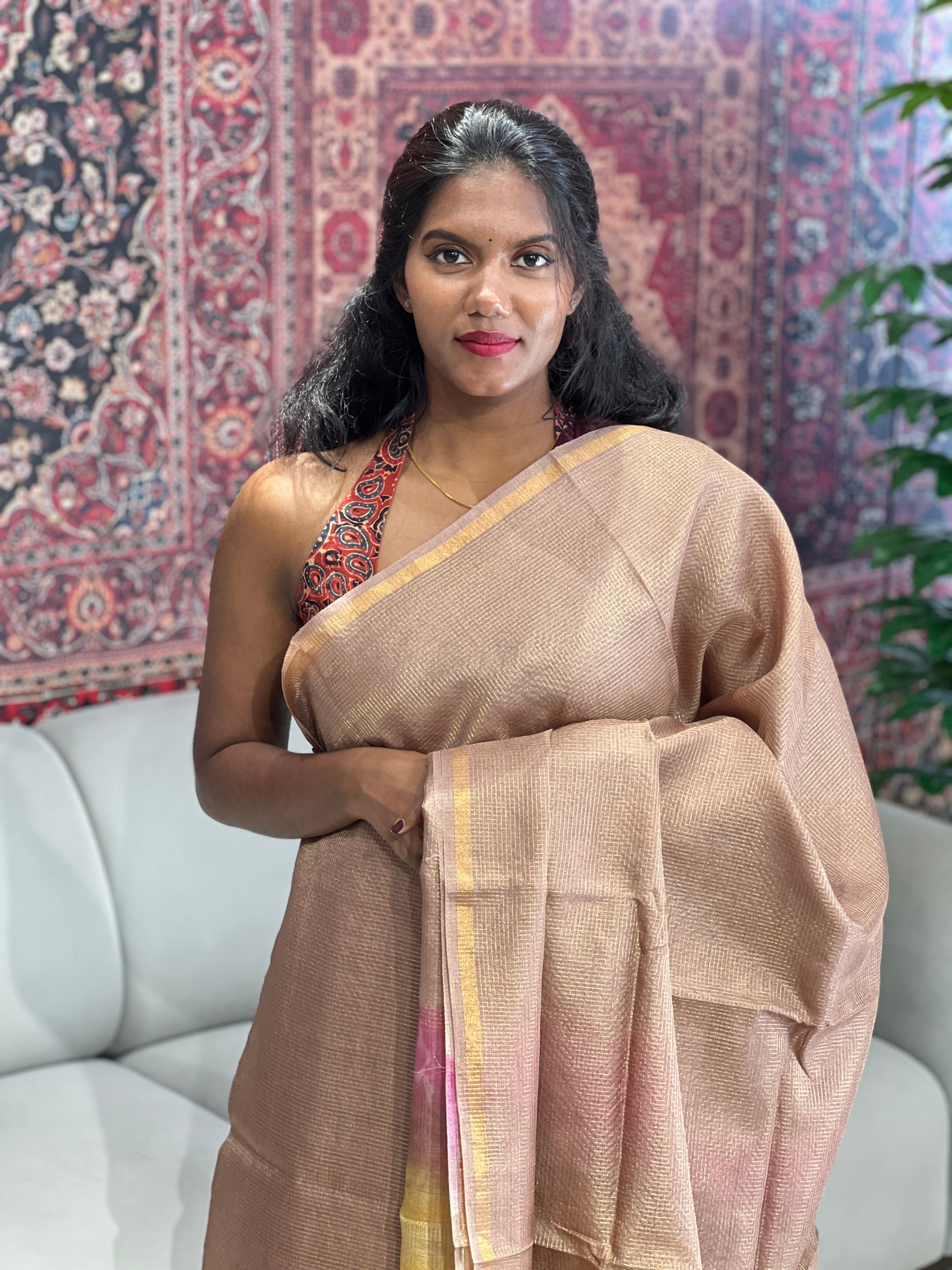 Zari Check Pattern With Tie & Dye Detailed Tussar Saree | HS1271