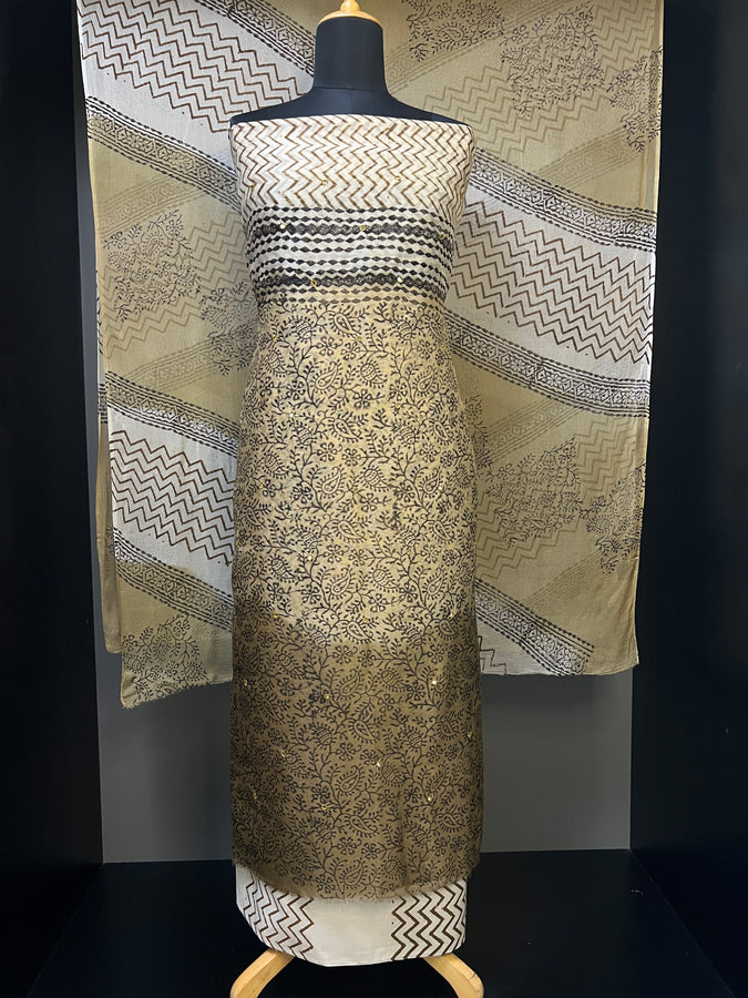Block Print With Mirror Detailed Supernet Kota Salwar Set | SF1108