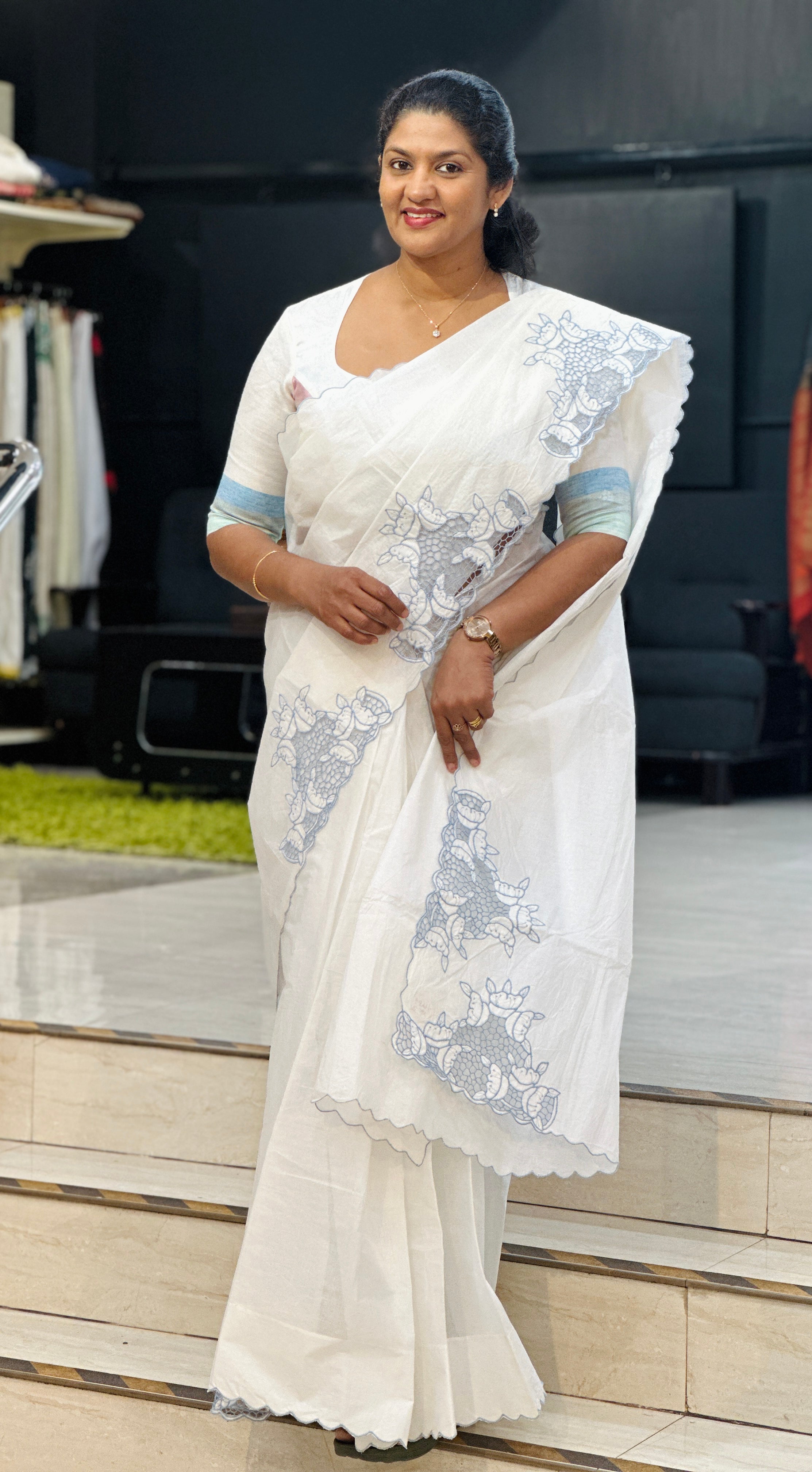 Twine Cutwork Floral Design Organdy Saree | TC384