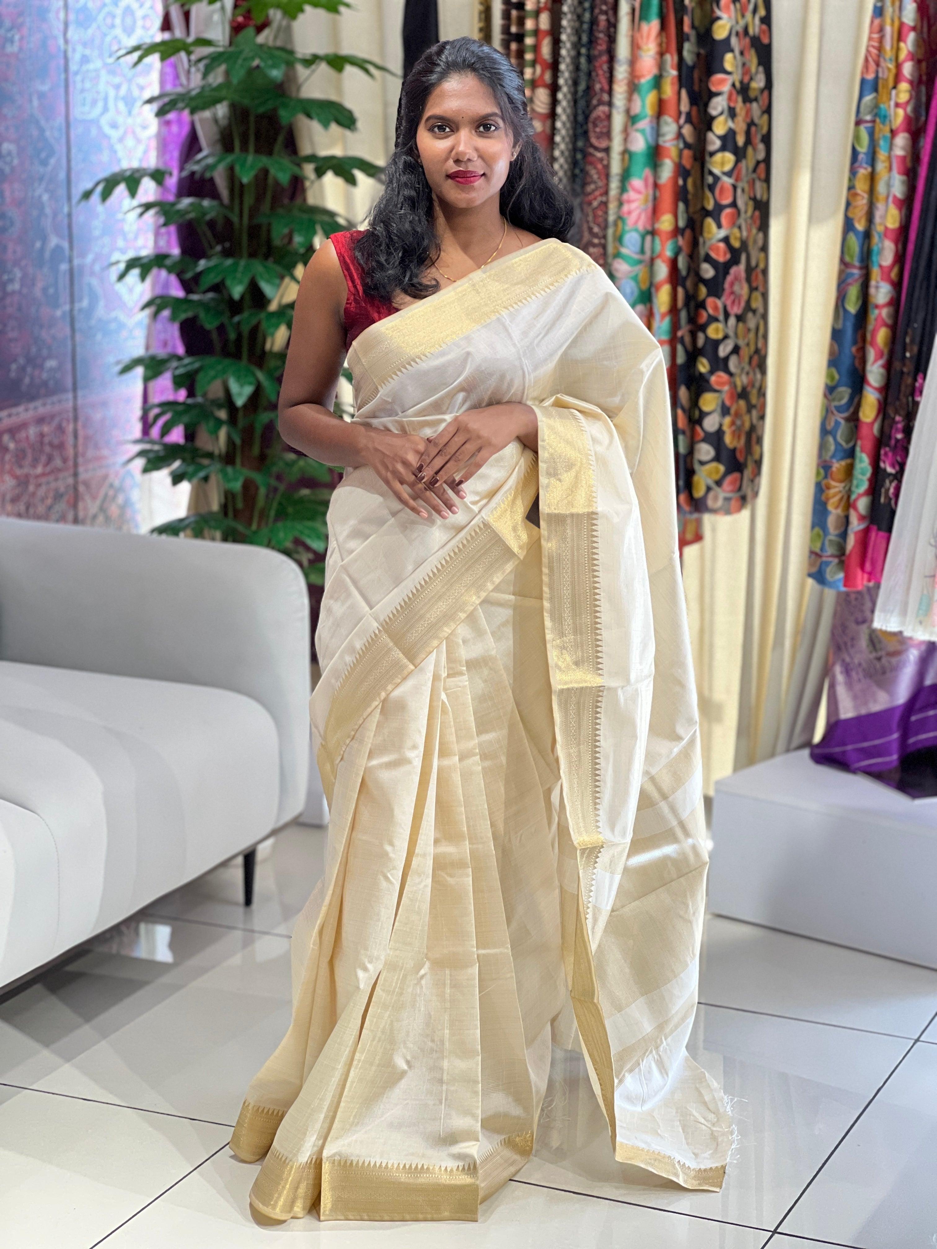Golden Zari Woven Semi Tussar Saree | SSN242