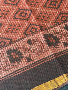 Block Printed Check Kota Saree | JKL296