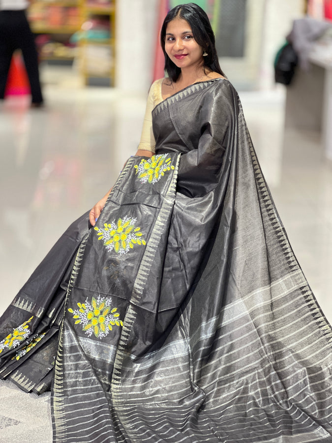 Floral Embroidery Detailed Bhagalpuri Saree | NHH399