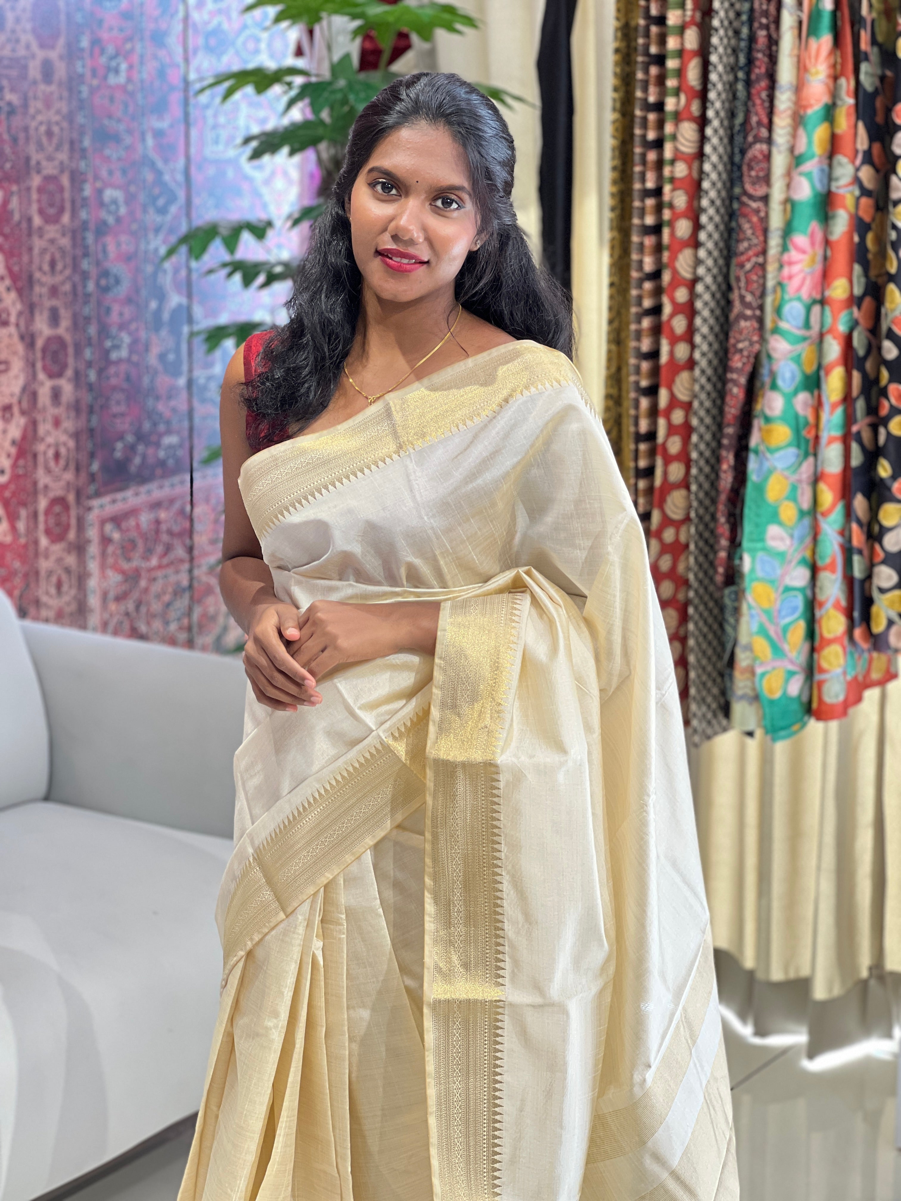 Golden Zari Woven Semi Tussar Saree | SSN242