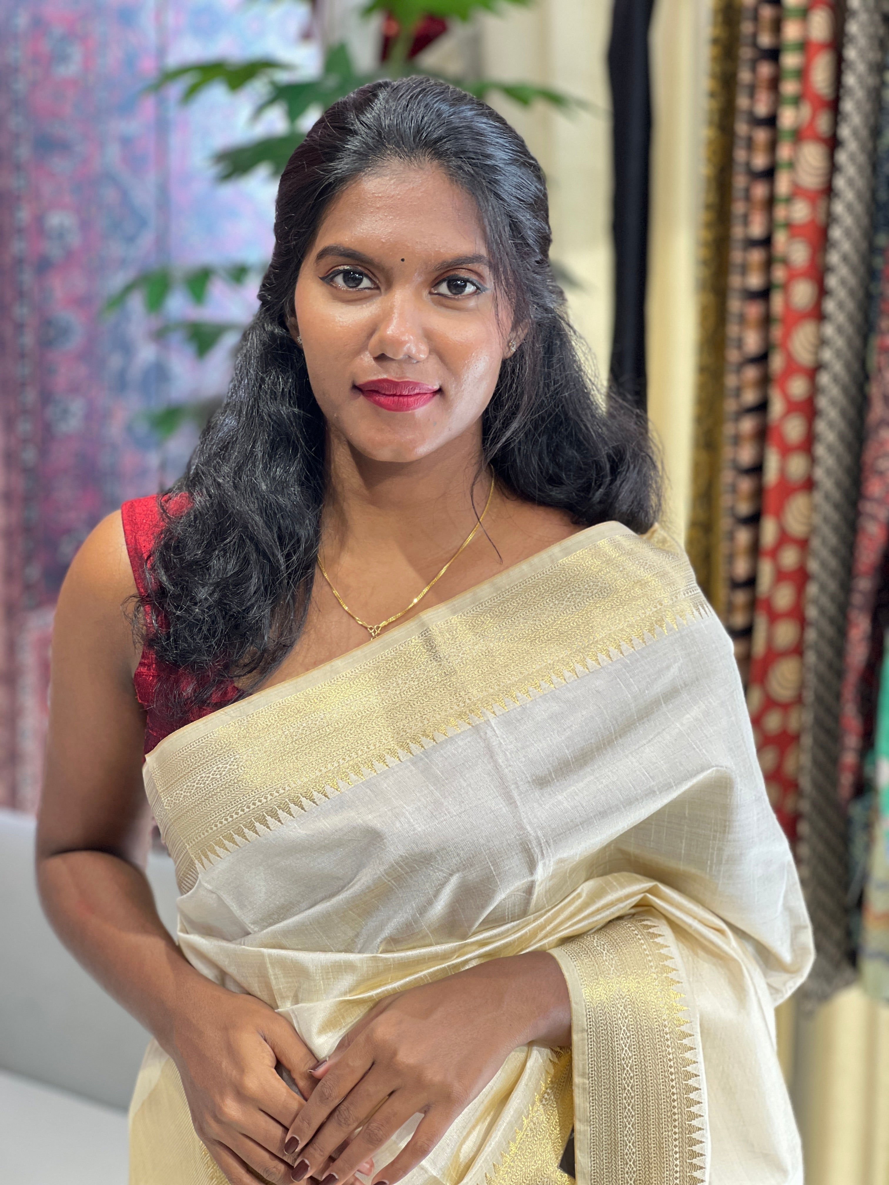 Golden Zari Woven Semi Tussar Saree | SSN242