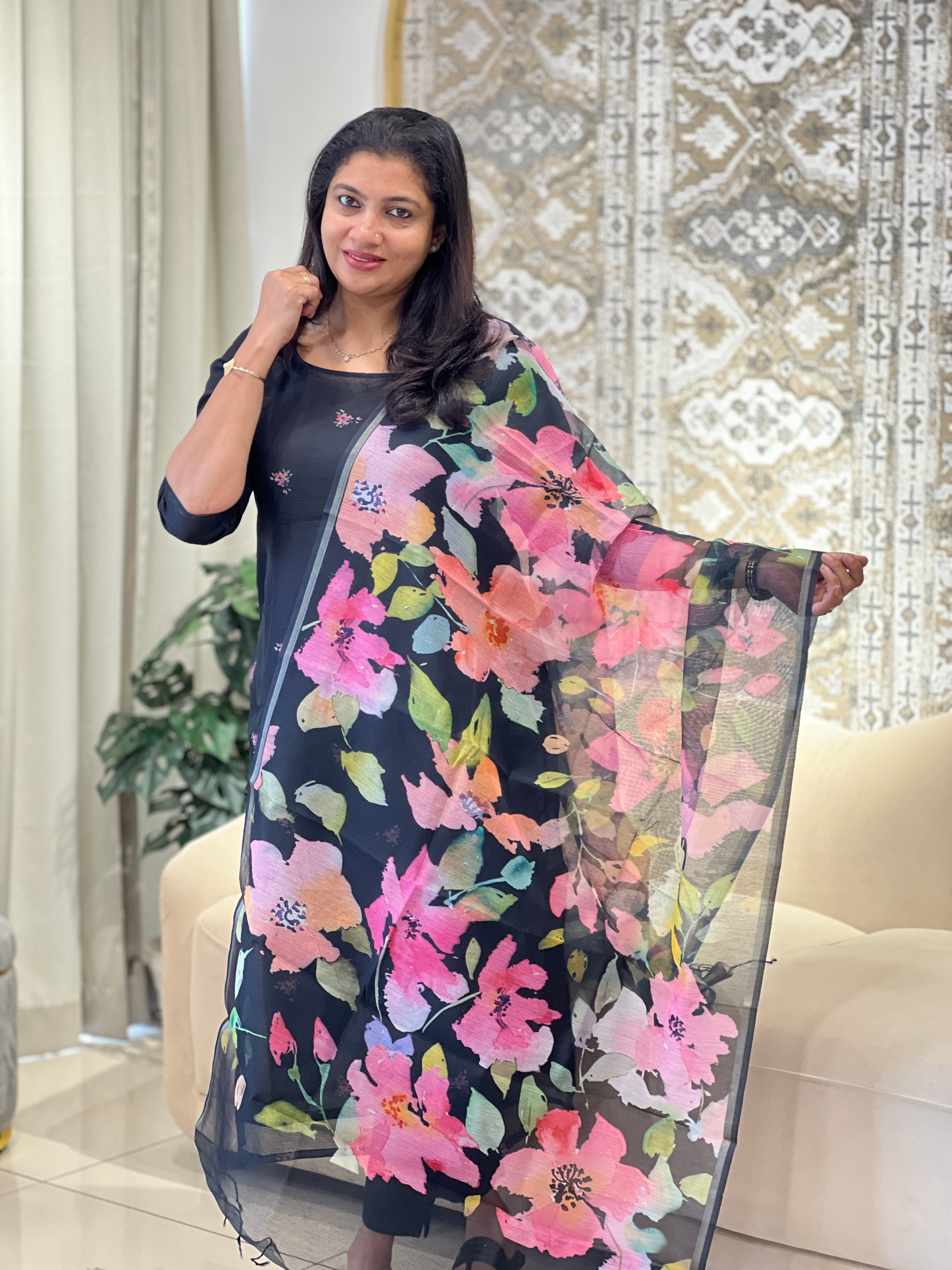 Floral Printed Pattern Supernet Kota Salwar Set (UNSTITCHED) | MR116