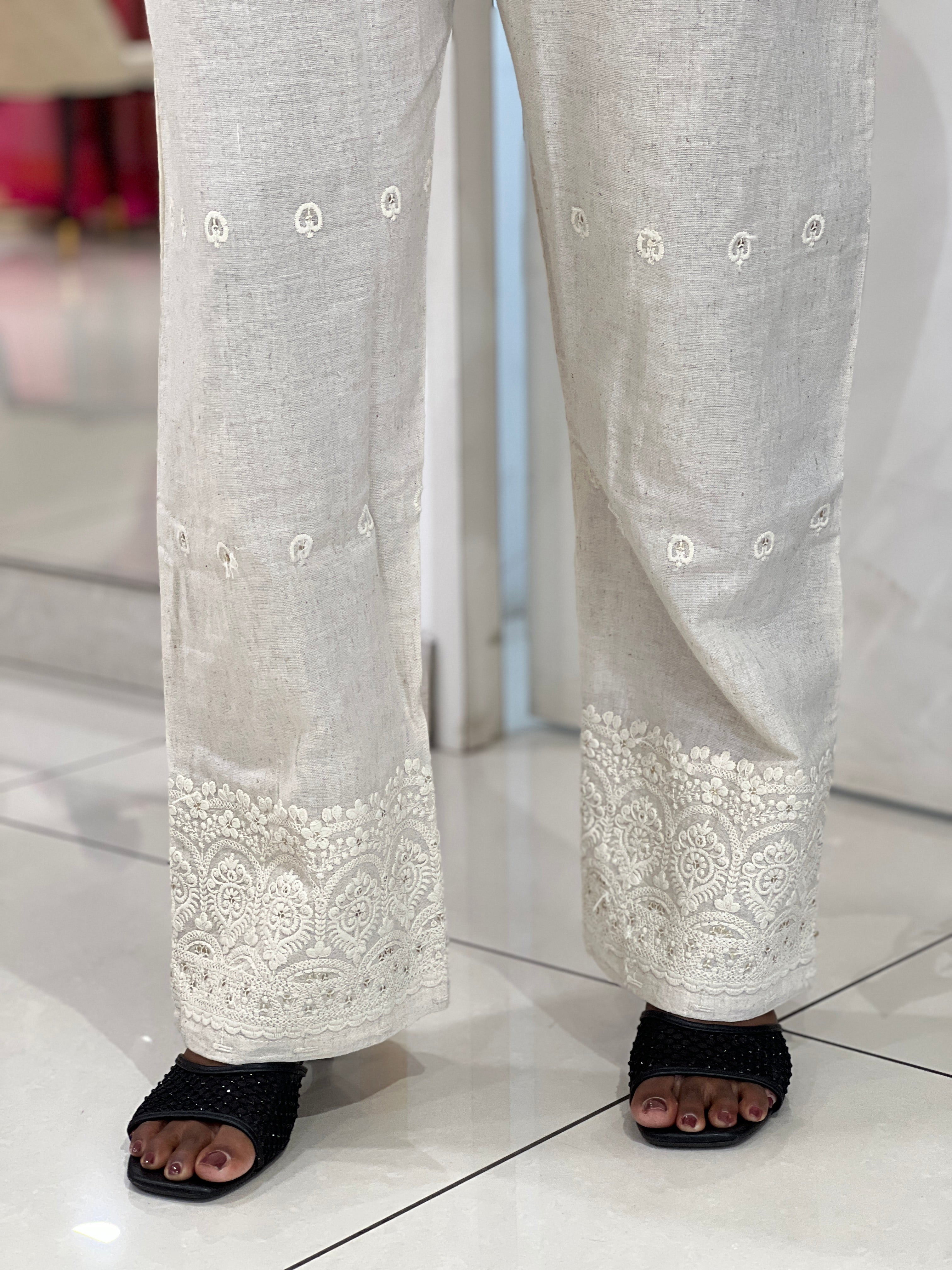 Embroidery With Sequins Detailed Cotton Bottom | PGI309