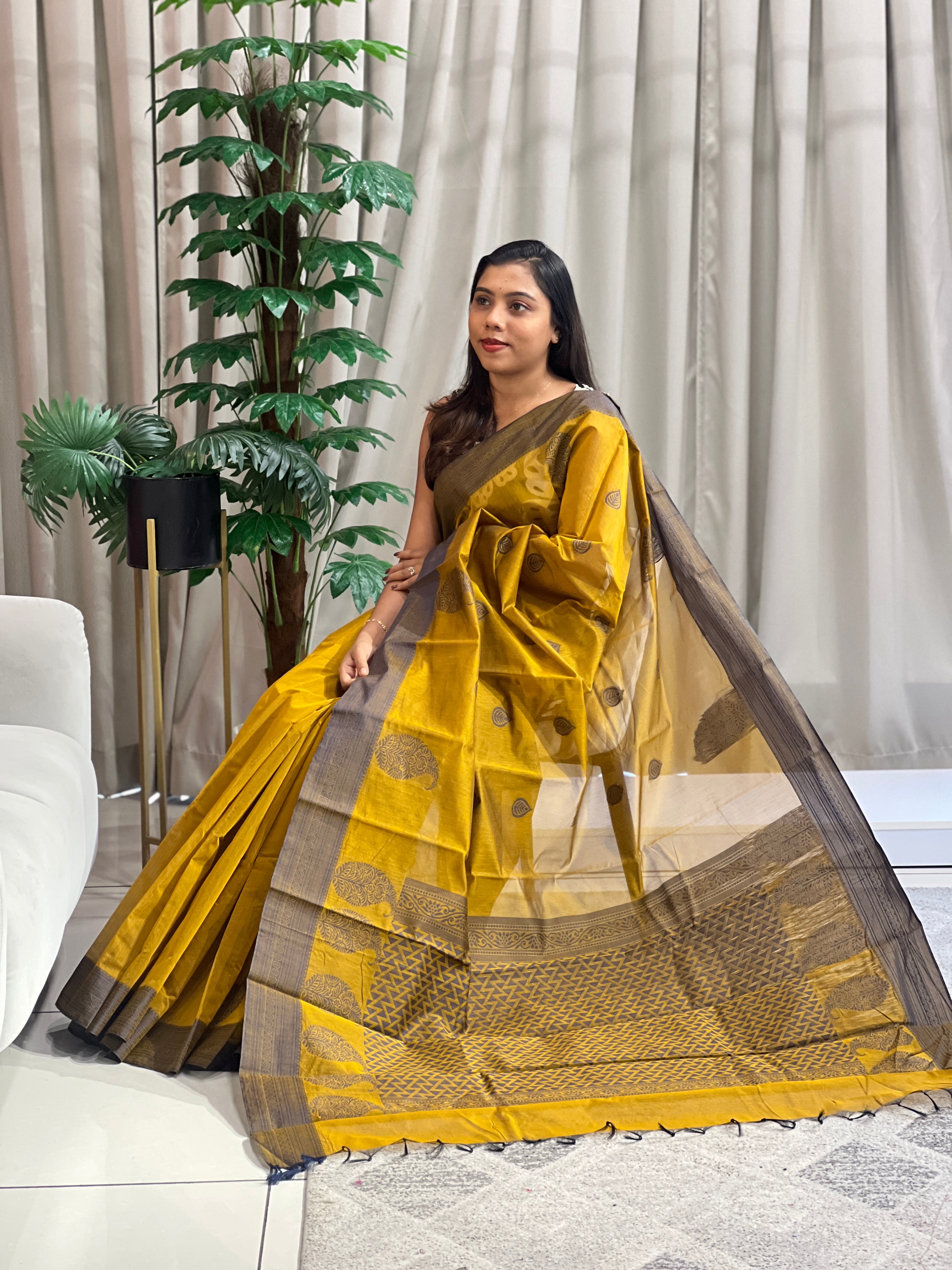 Contrast Color Border Cotton Saree | PST118