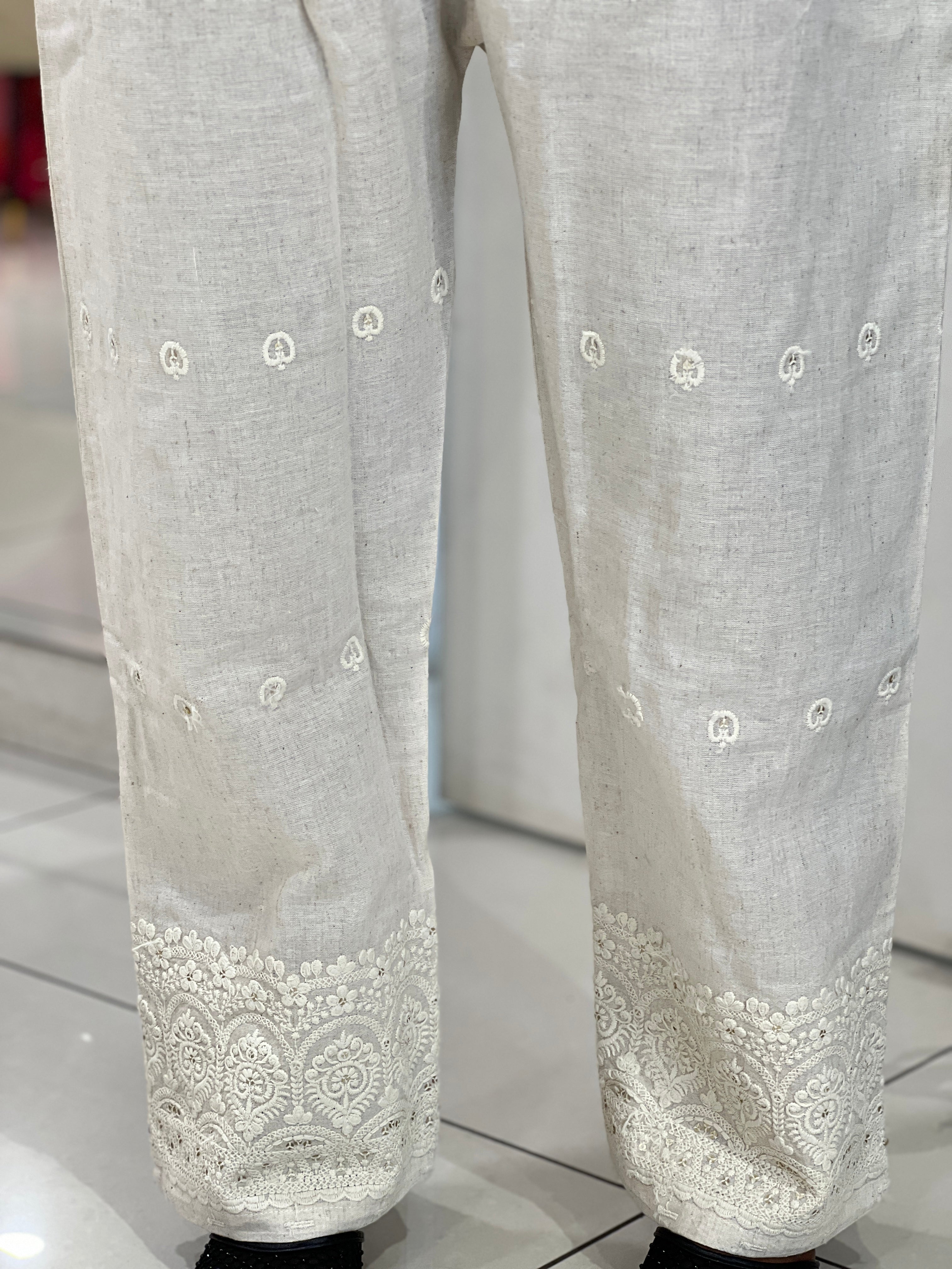 Embroidery With Sequins Detailed Cotton Bottom | PGI309
