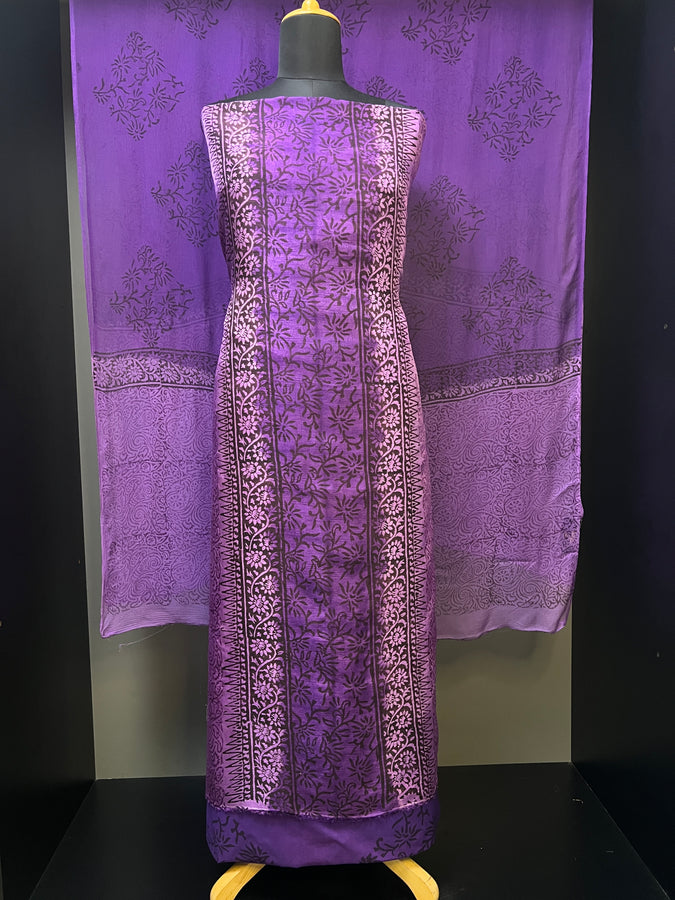 Block Print Detailed Semi Silk Salwar Set | SF1078