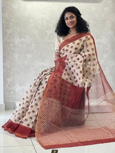 Block Printed Check Kota Saree | VFC474