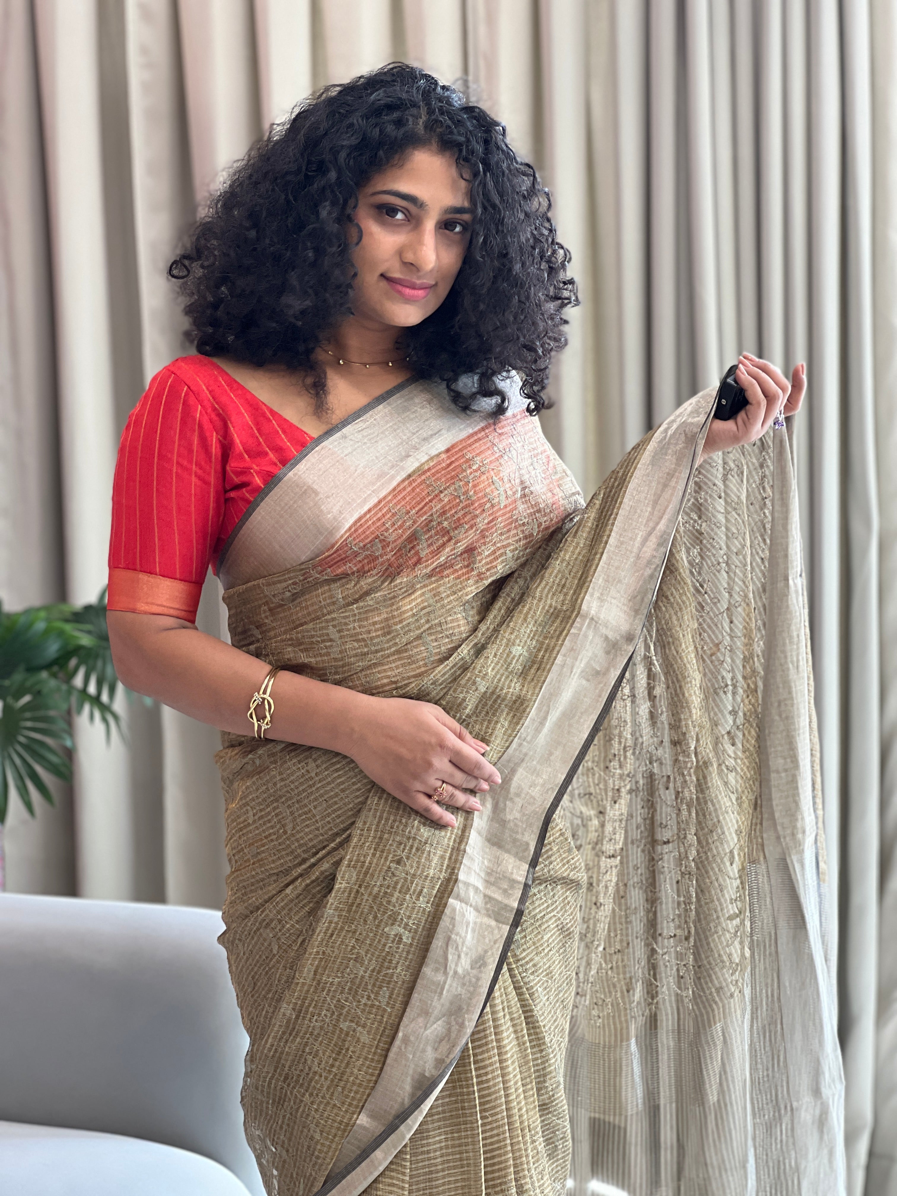 Silver Zari And Golden Zari Weaving Tussar Tissue Saree | ACT988