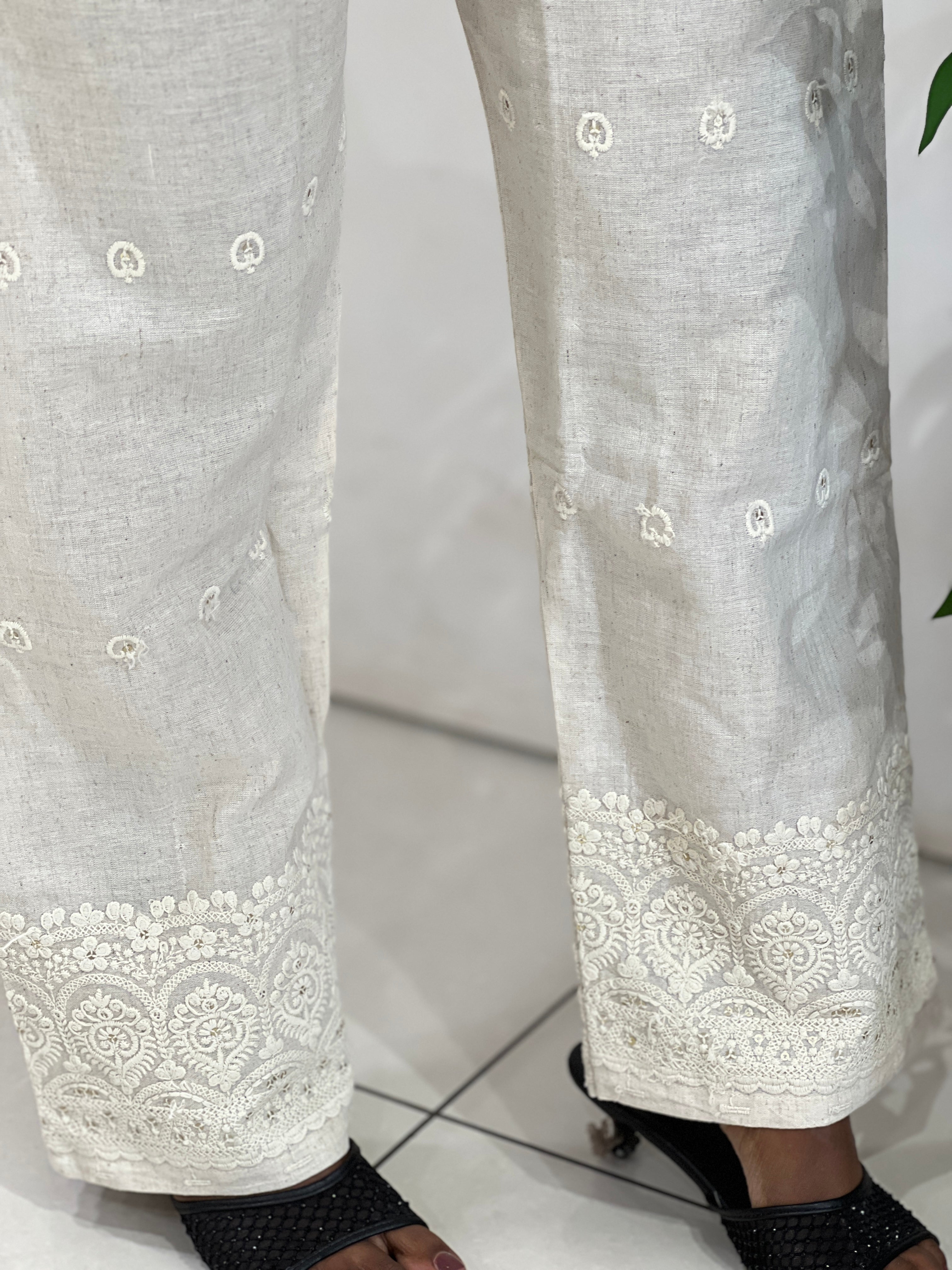 Embroidery With Sequins Detailed Cotton Bottom | PGI309