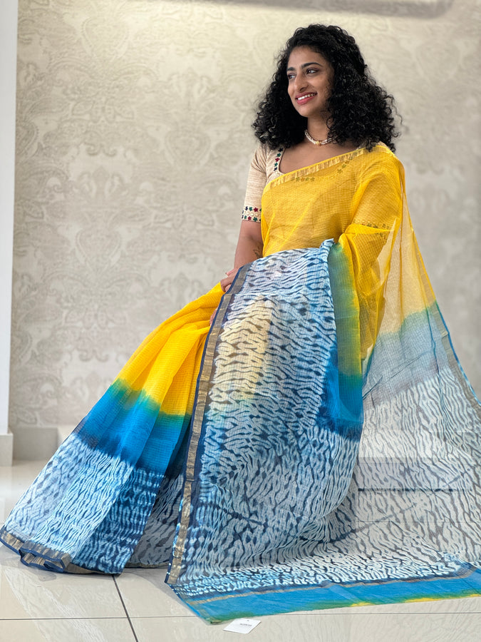 Block Printed Check Kota Saree | VFC466