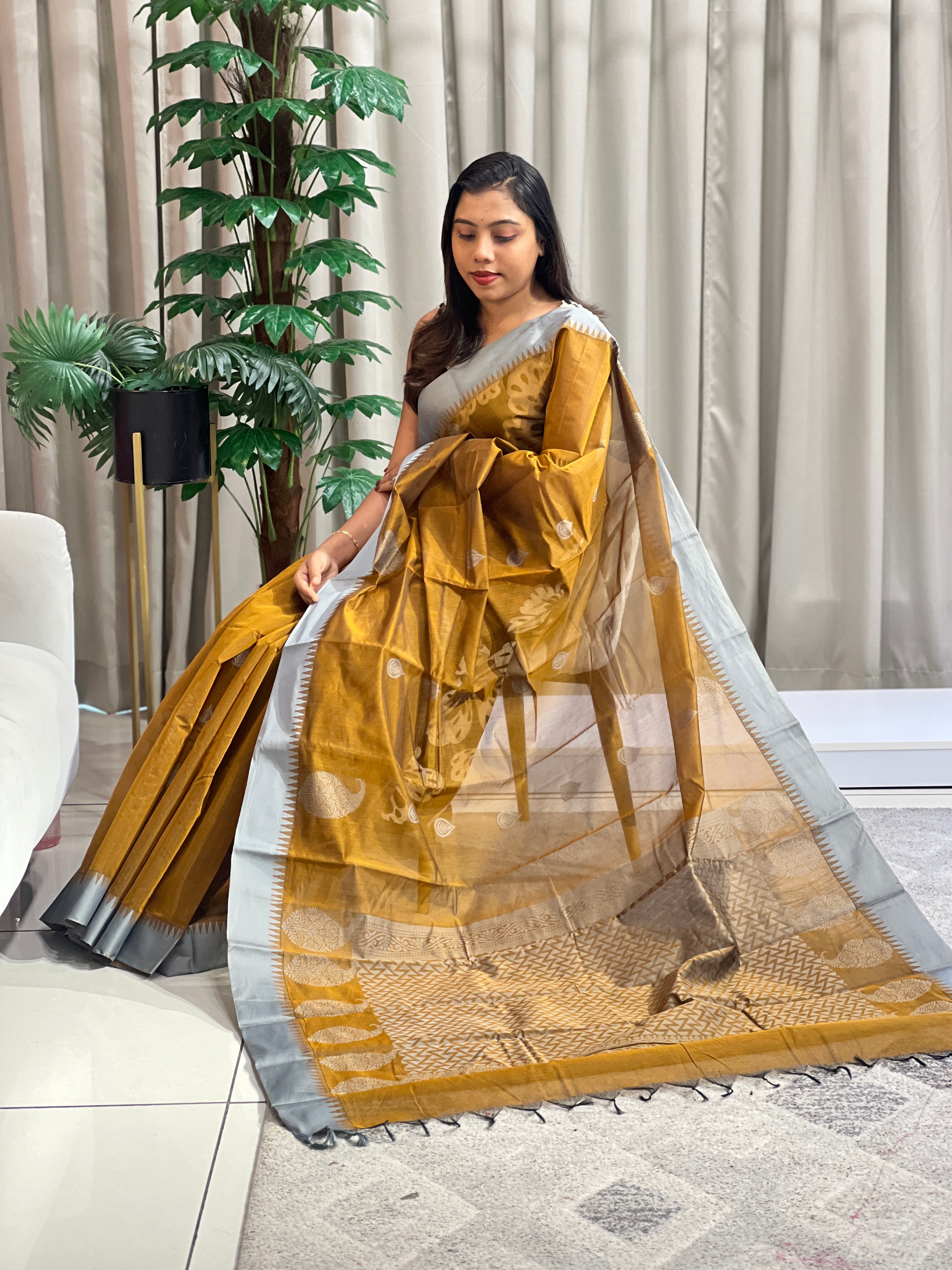 Contrast Color Border Cotton Saree | PST117
